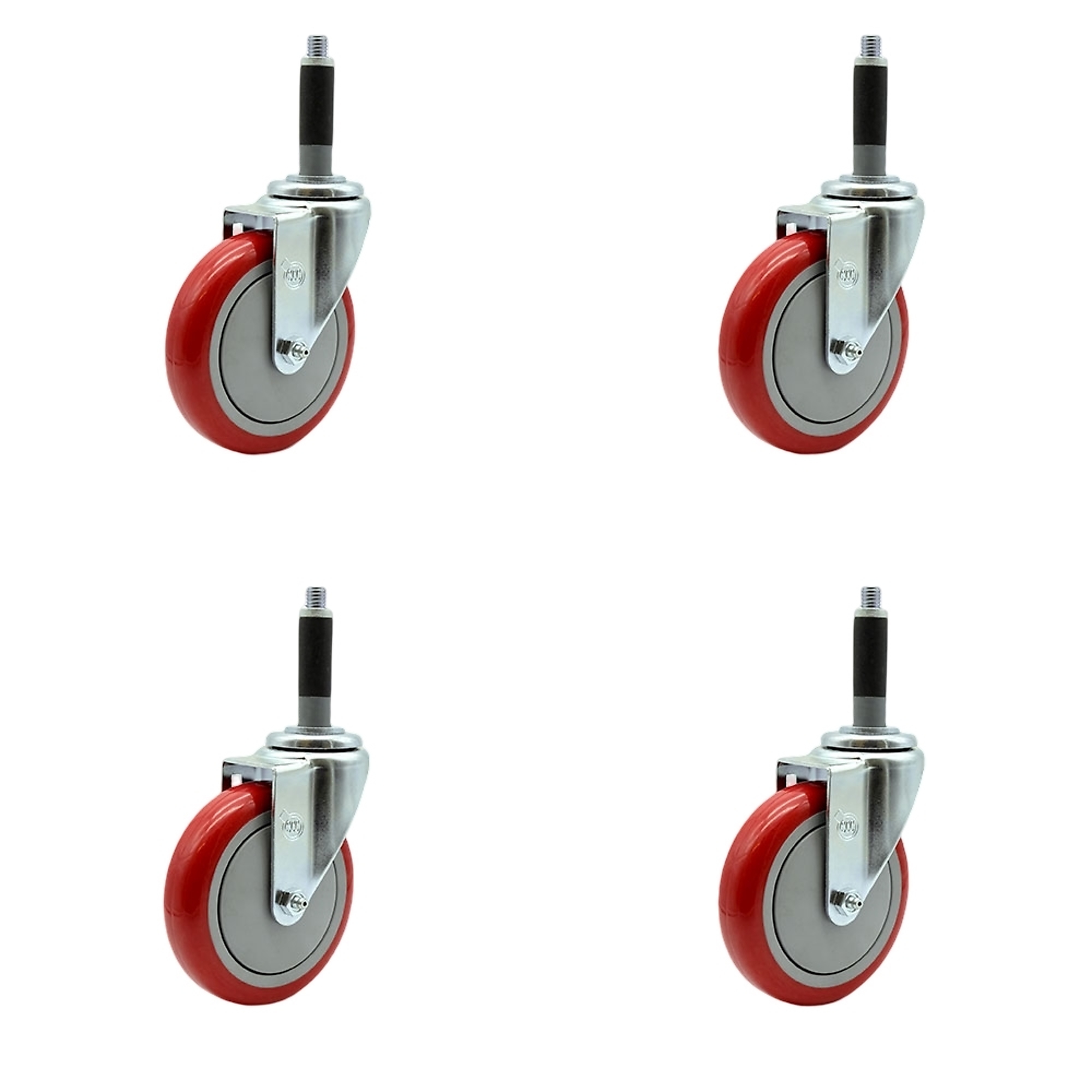 Service Caster, 5Inch x 1 1/4Inch Stem Casters, Wheel Diameter 5 in, Caster Type Rigid, Package (qty.) 4, Model SCC-EX20S514-PPUB-RED-MTG40-4