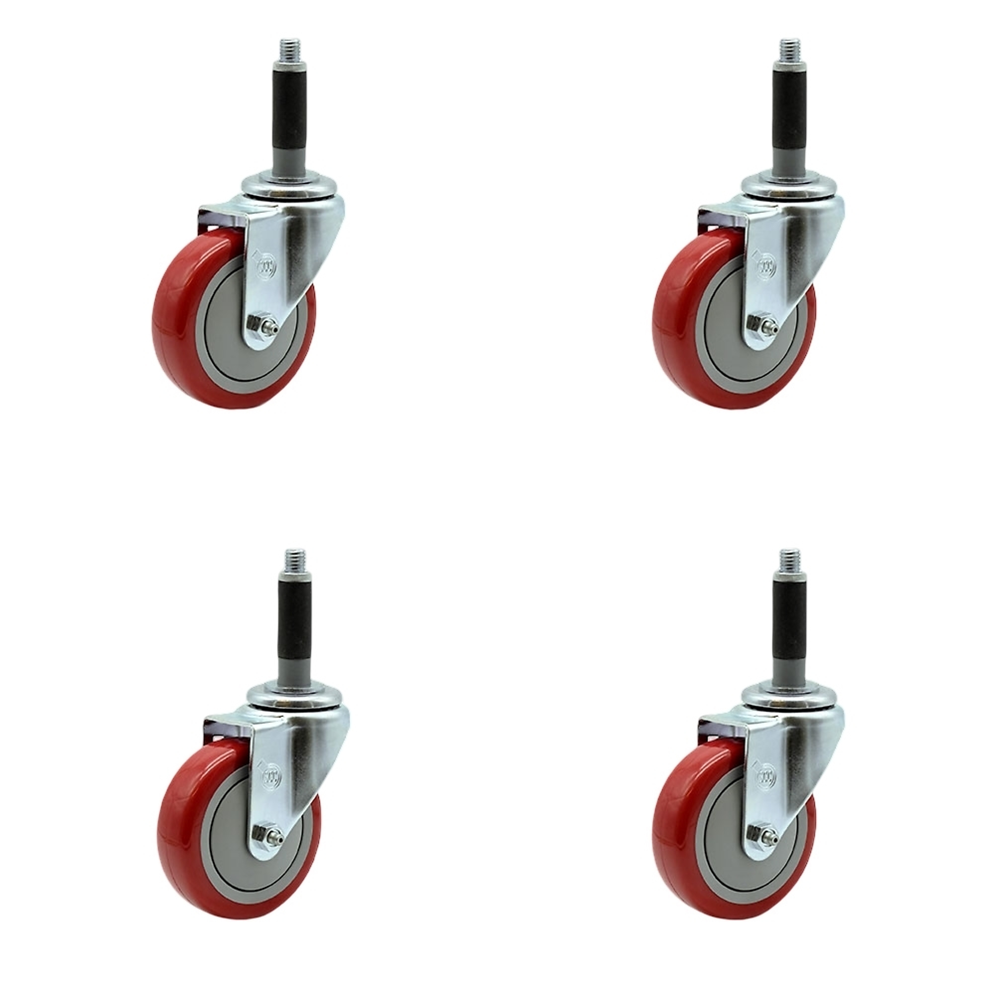 Service Caster, 4Inch x 1 1/4Inch Stem Casters, Wheel Diameter 4 in, Caster Type Rigid, Package (qty.) 4, Model SCC-EX20S414-PPUB-RED-MTG40-4