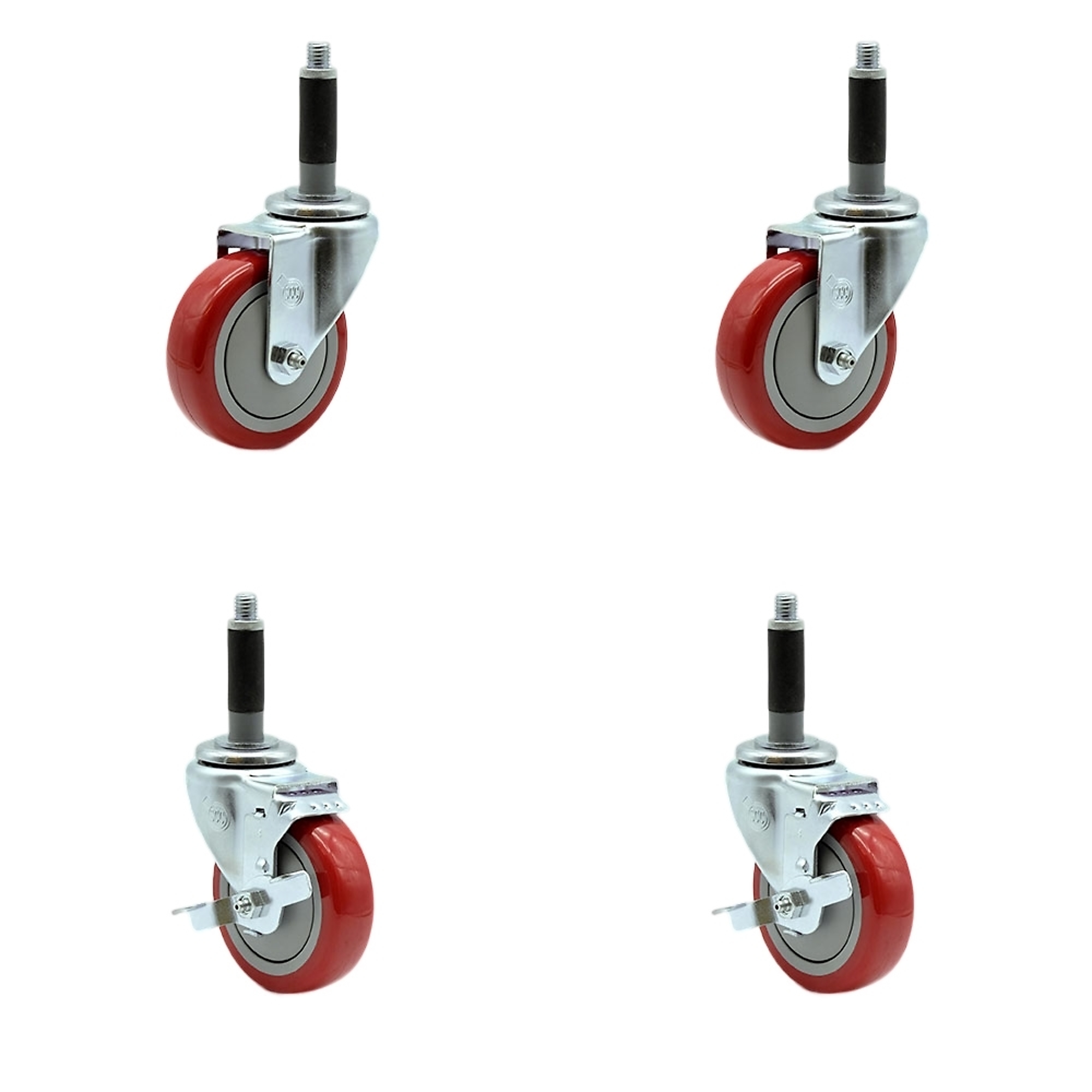 Service Caster, 4Inch x 1 1/4Inch Stem Casters, Wheel Diameter 4 in, Caster Type Swivel, Package (qty.) 4, Model SCC-EX20S414-PPUB-RED-2-TLB-2-MTG40