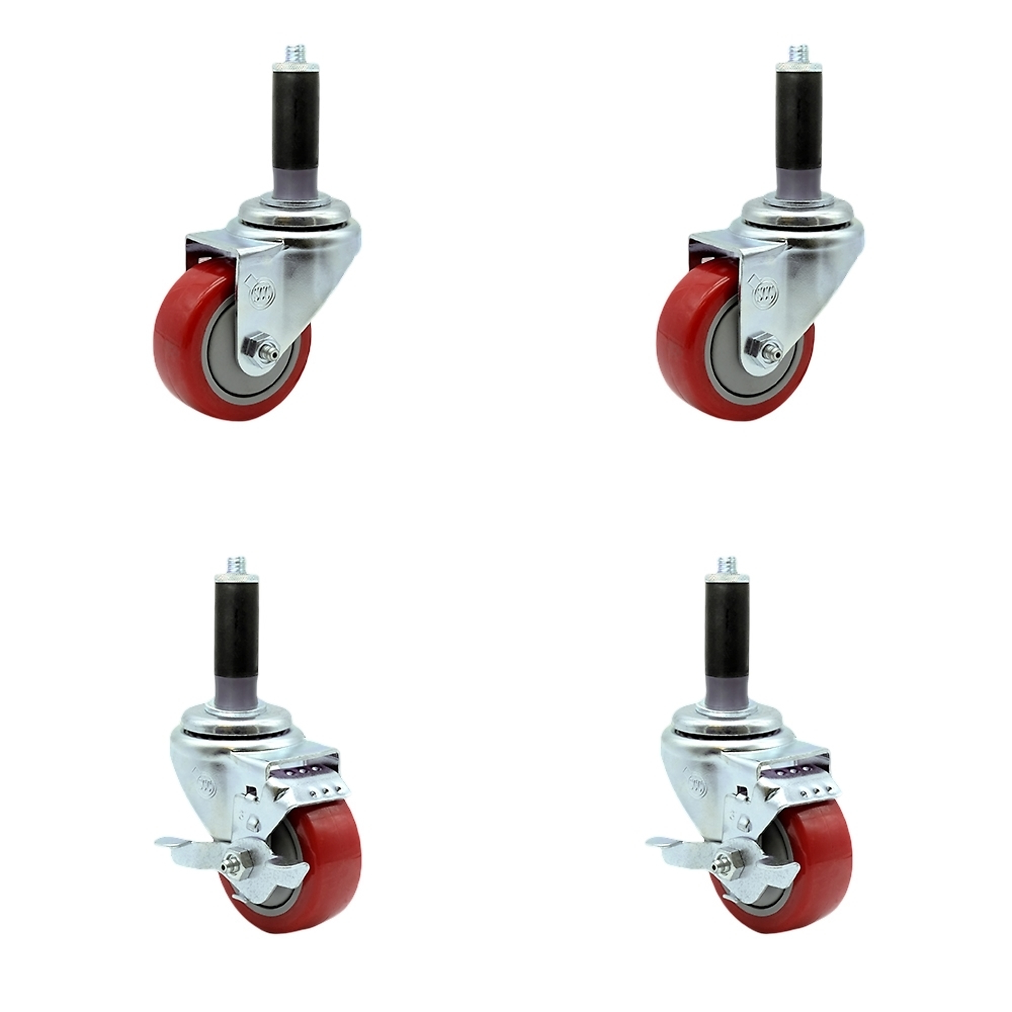 Service Caster, 3Inch x 1 1/4Inch Stem Casters, Wheel Diameter 3 in, Caster Type Swivel, Package (qty.) 4, Model SCC-EX20S314-PPUB-RED-2-TLB-2-MTG41