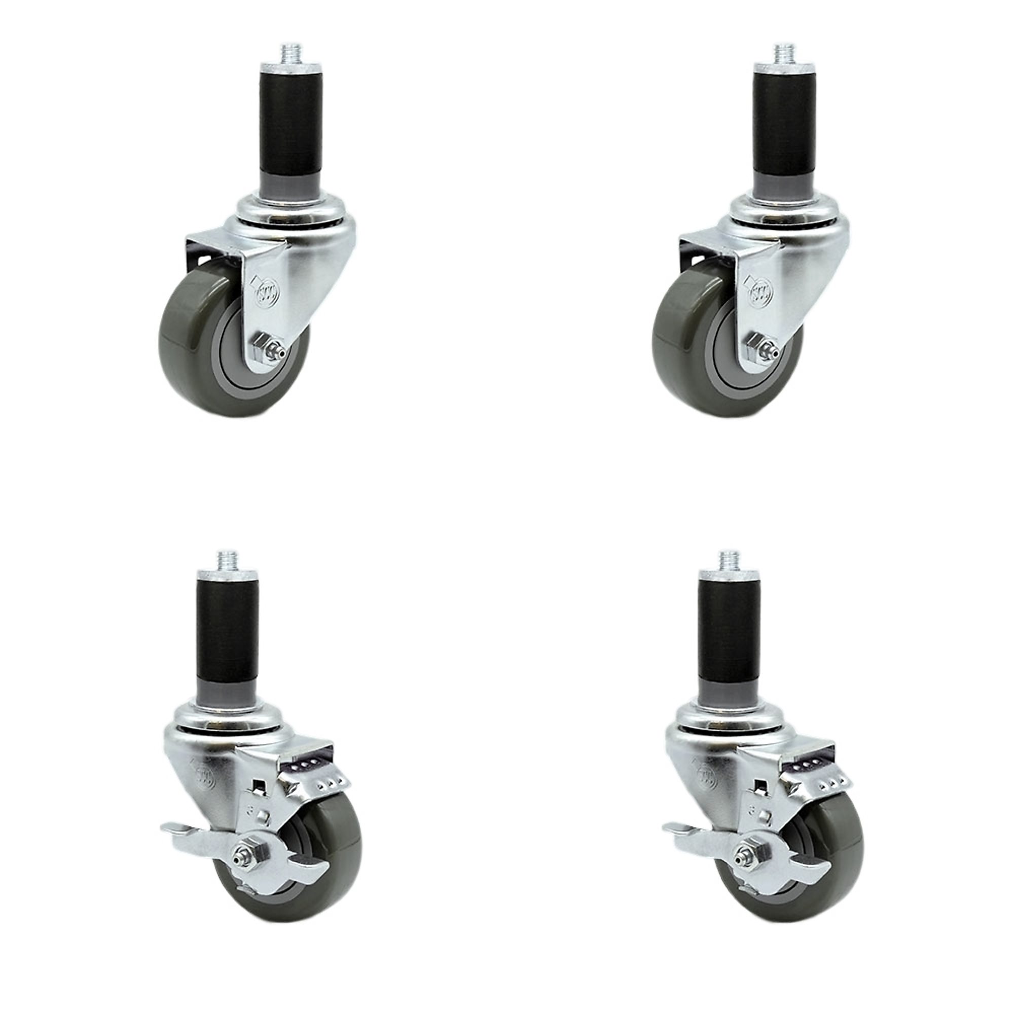 Service Caster, 3Inch x 1 1/4Inch Stem Casters, Wheel Diameter 3 in, Caster Type Swivel, Package (qty.) 4, Model SCC-EX20S314-PPUB-2-TLB-2-MTG46