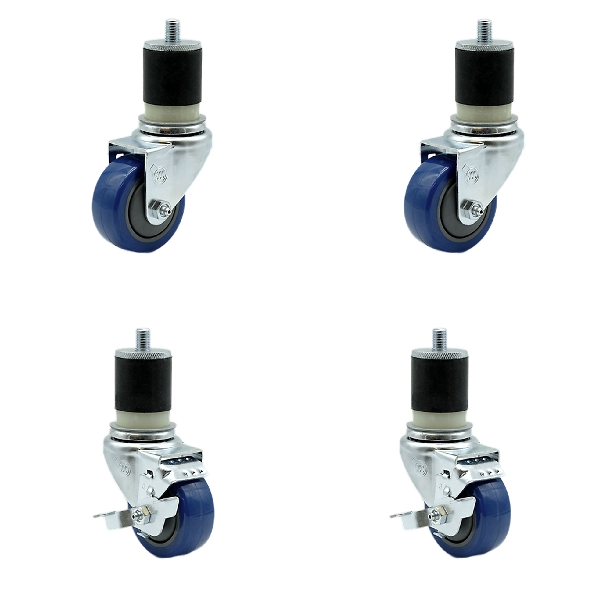 Service Caster, 3Inch x 1 1/4Inch Stem Casters, Wheel Diameter 3 in, Caster Type Swivel, Package (qty.) 4, Model SCC-EX20S314-PPUB-BLUE-2-TLB-2-MTG21