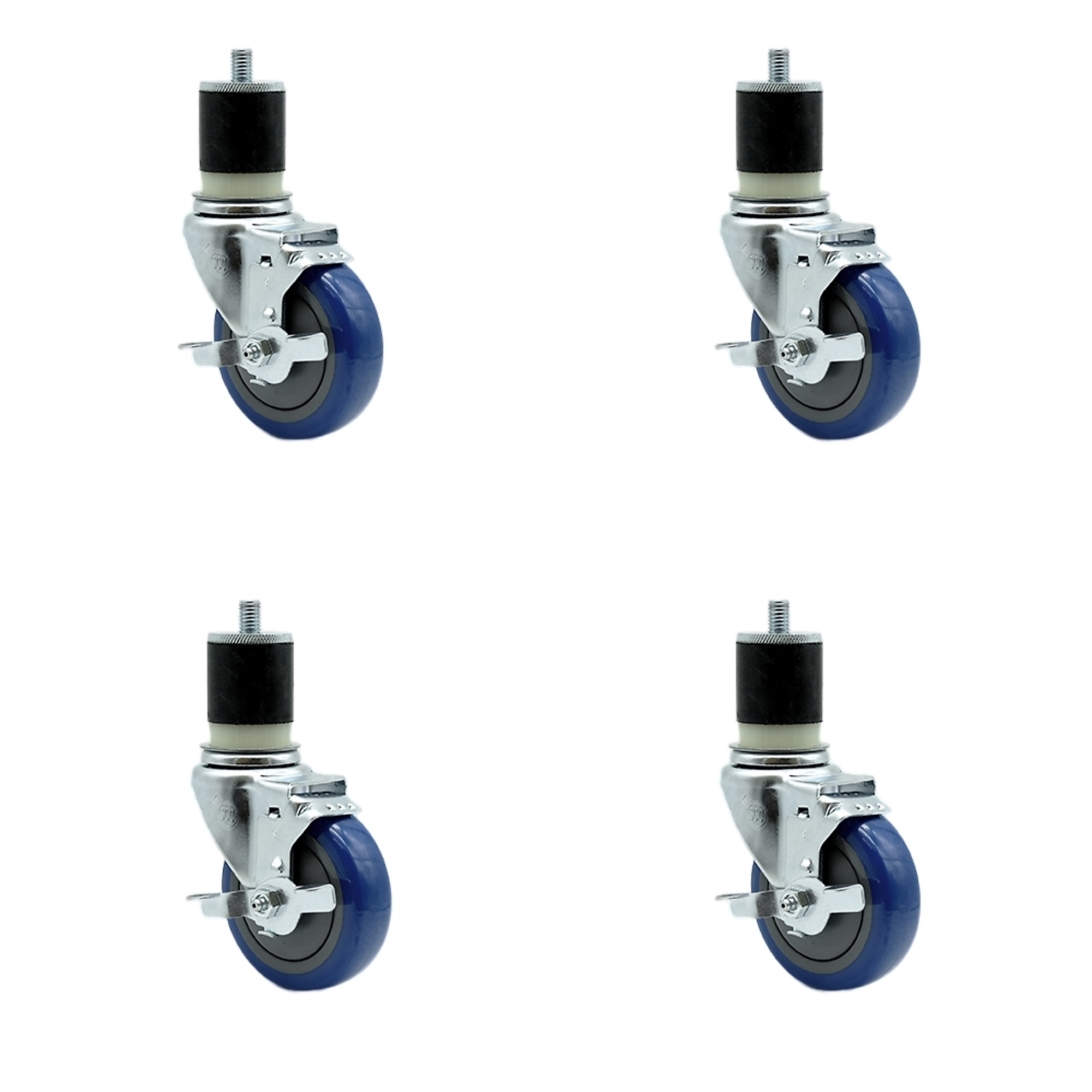 Service Caster, 4Inch x 1 1/4Inch Stem Casters, Wheel Diameter 4 in, Caster Type Rigid, Package (qty.) 4, Model SCC-EX20S414-PPUB-BLUE-TLB-MTG21-4