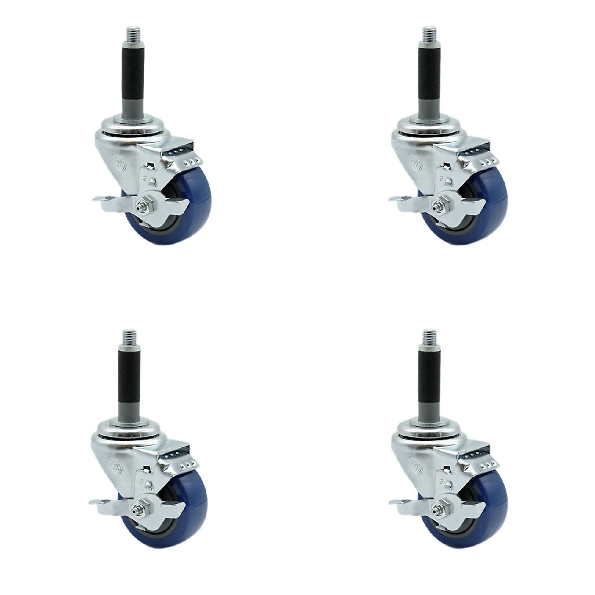 Service Caster, 3Inch x 1 1/4Inch Stem Casters, Wheel Diameter 3 in, Caster Type Rigid, Package (qty.) 4, Model SCC-EX20S314-PPUB-BLUE-TLB-MTG40-4