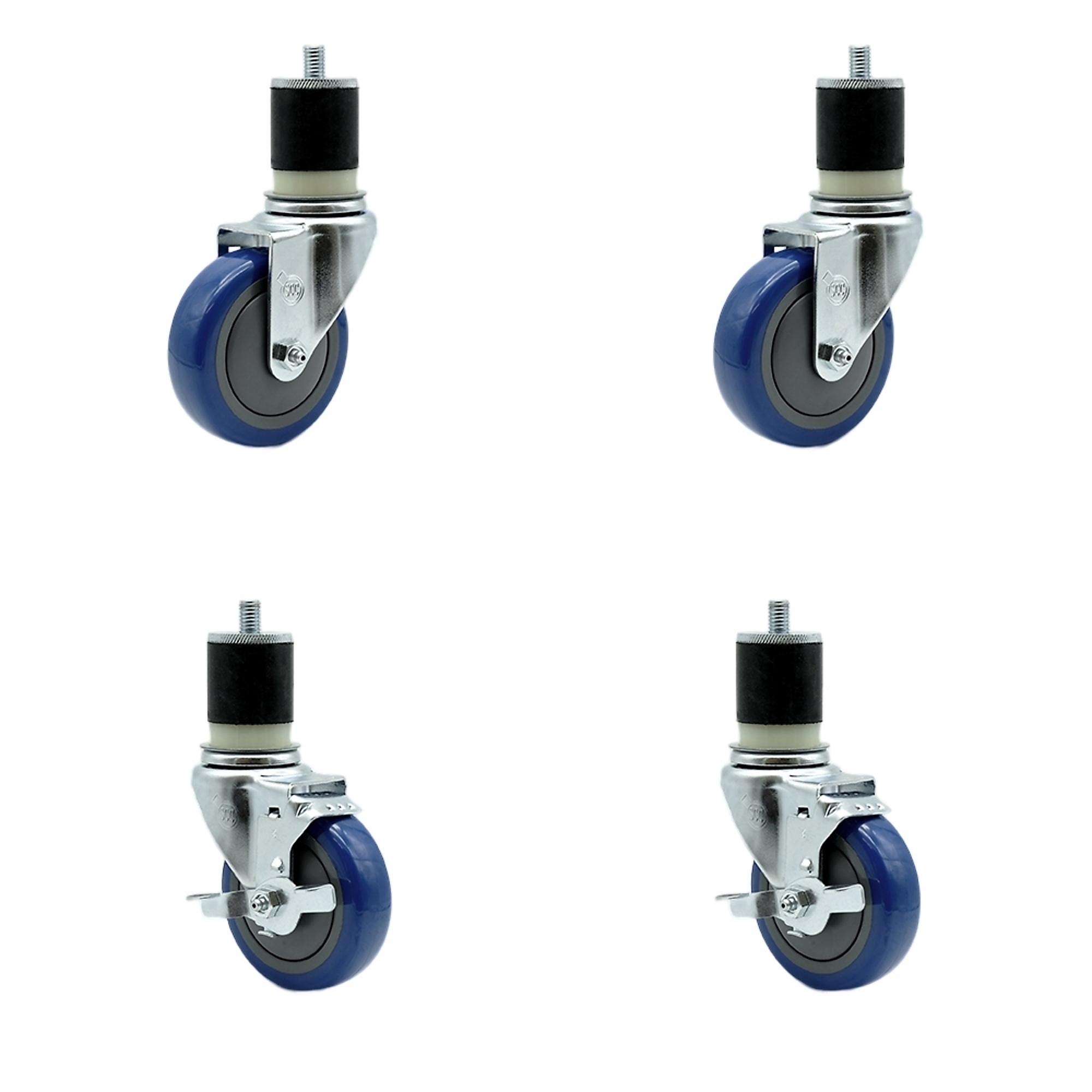 Service Caster, 4Inch x 1 1/4Inch Stem Casters, Wheel Diameter 4 in, Caster Type Swivel, Package (qty.) 4, Model SCC-EX20S414-PPUB-BLUE-2-TLB-2-MTG21