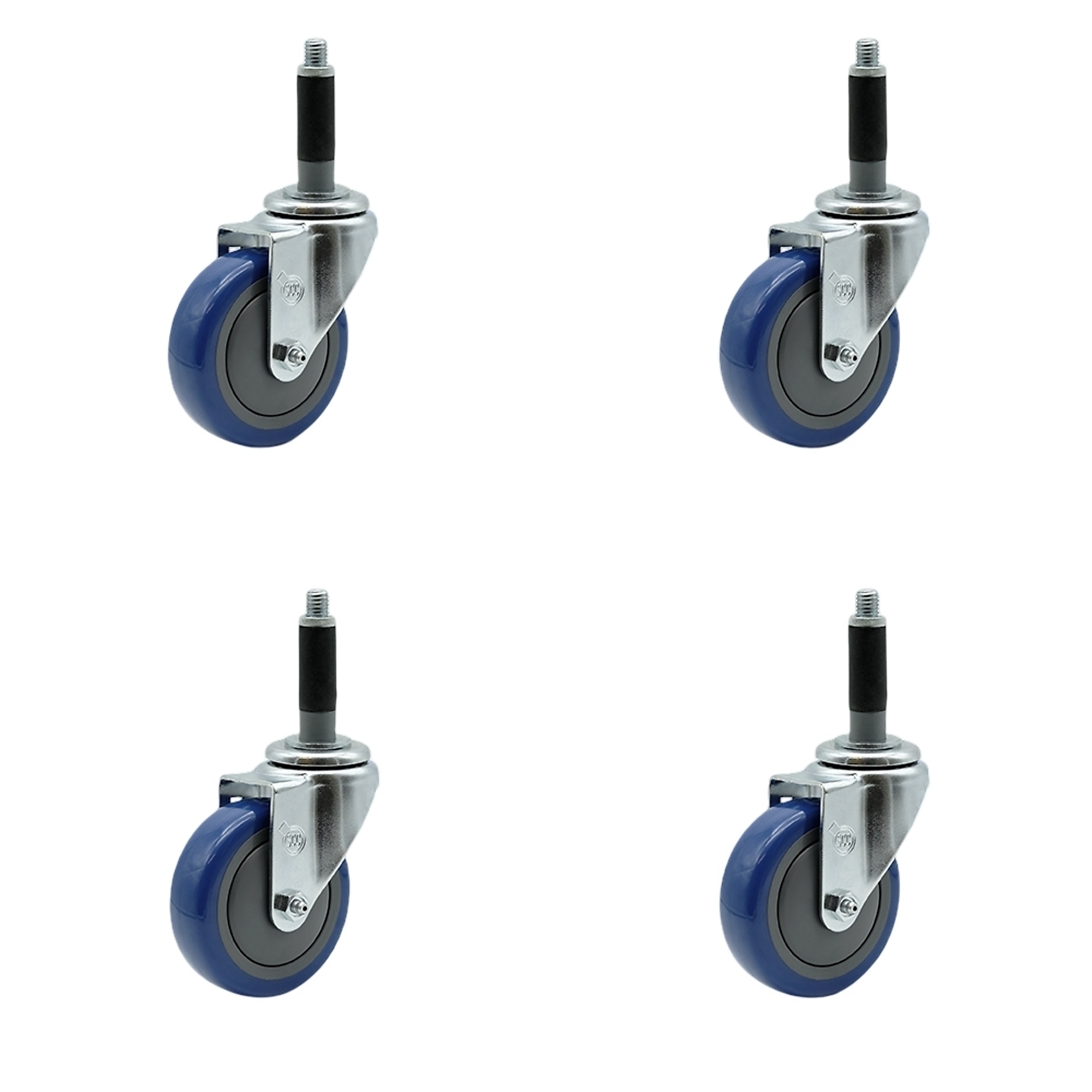 Service Caster, 4Inch x 1 1/4Inch Stem Casters, Wheel Diameter 4 in, Caster Type Rigid, Package (qty.) 4, Model SCC-EX20S414-PPUB-BLUE-MTG40-4