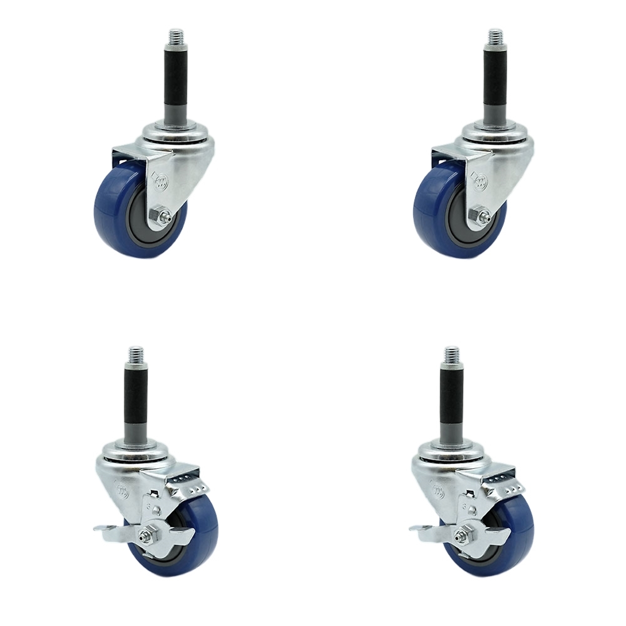 Service Caster, 3Inch x 1 1/4Inch Stem Casters, Wheel Diameter 3 in, Caster Type Swivel, Package (qty.) 4, Model SCC-EX20S314-PPUB-BLUE-2-TLB-2-MTG40