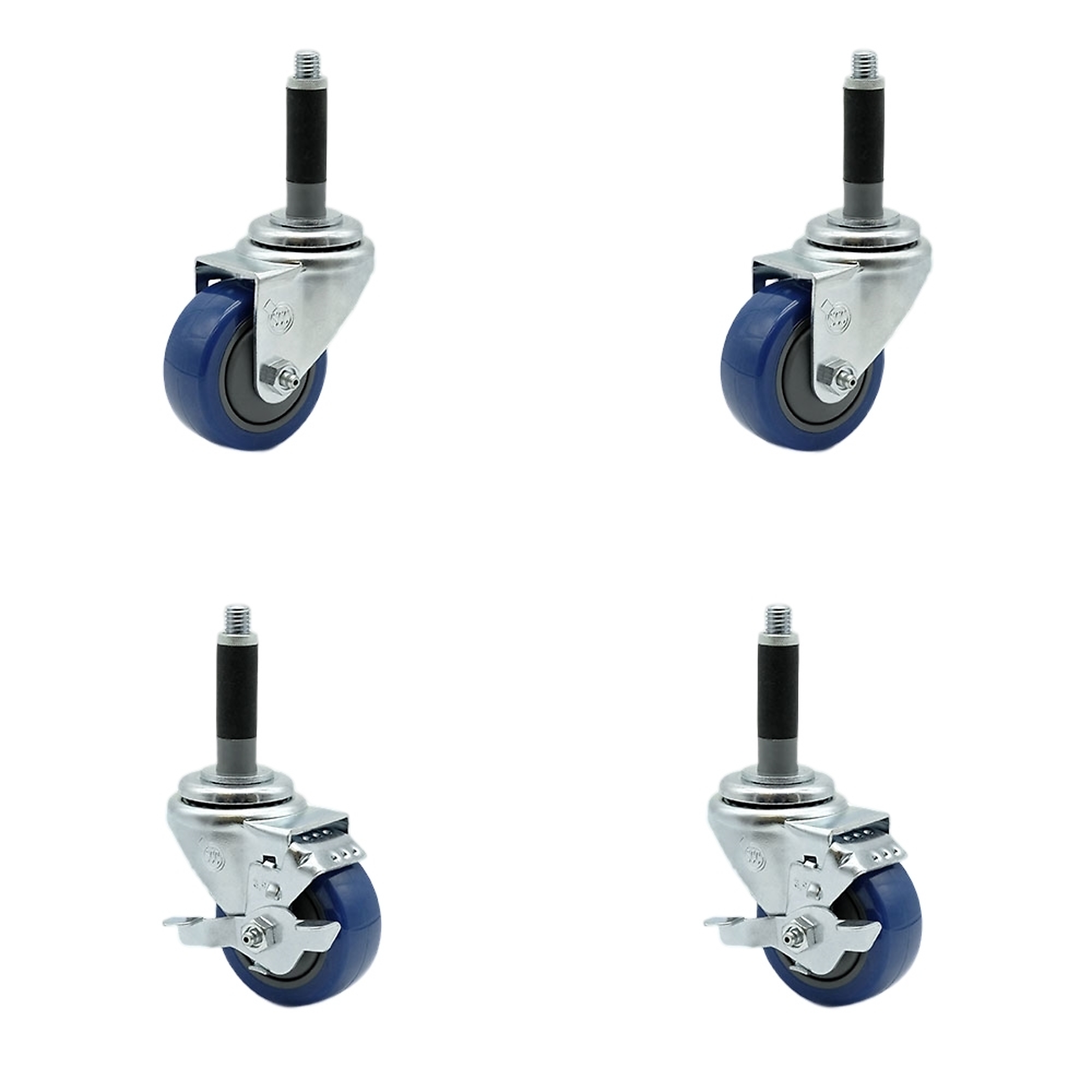 Service Caster, 3 1/2Inch x 1 1/4Inch Stem Casters, Wheel Diameter 3.5 in, Caster Type Swivel, Package (qty.) 4, Model SCC-EX20S3514-PPUB-BLU-2-TLB-2-