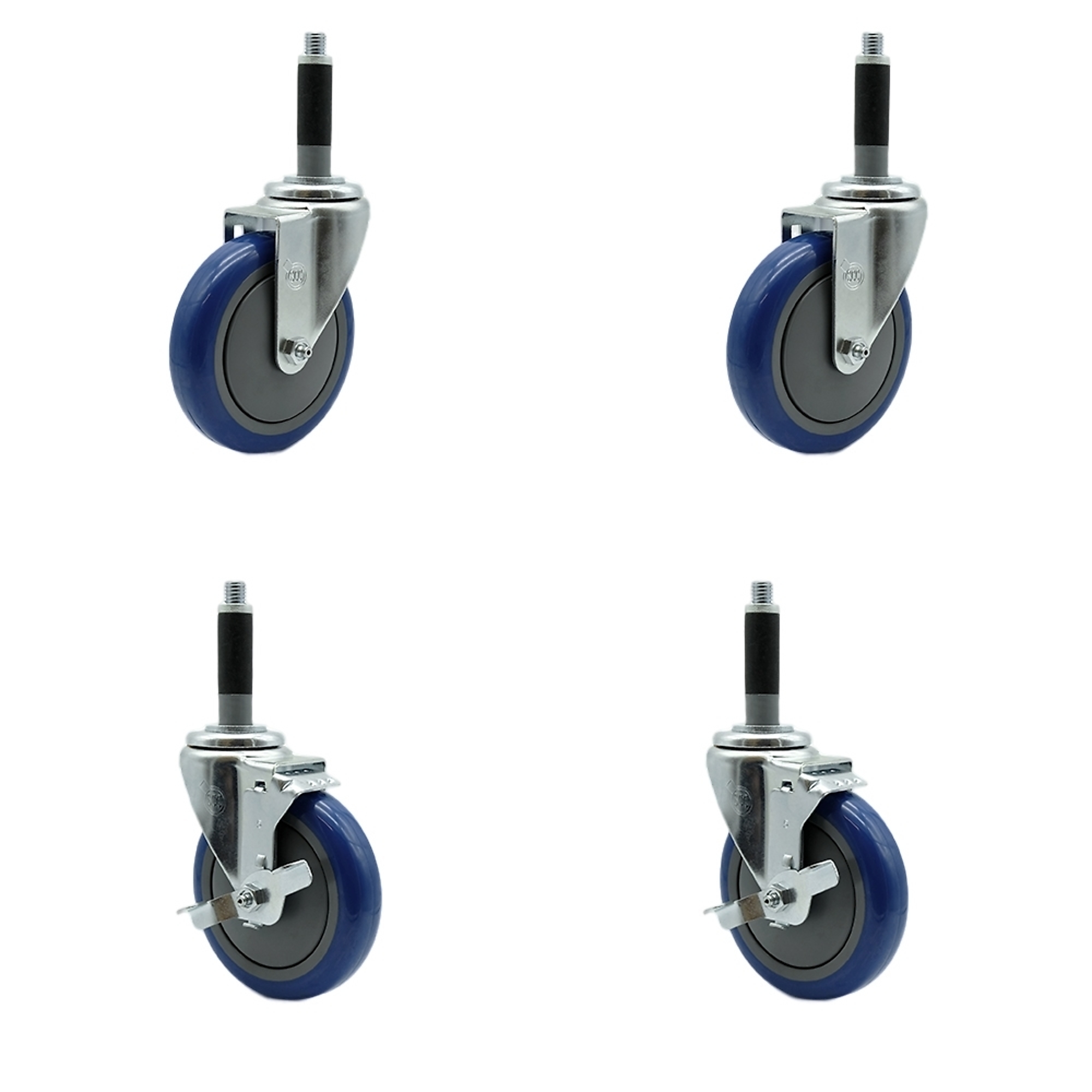 Service Caster, 5Inch x 1 1/4Inch Stem Casters, Wheel Diameter 5 in, Caster Type Swivel, Package (qty.) 4, Model SCC-EX20S514-PPUB-BLUE-2-TLB-2-MTG40