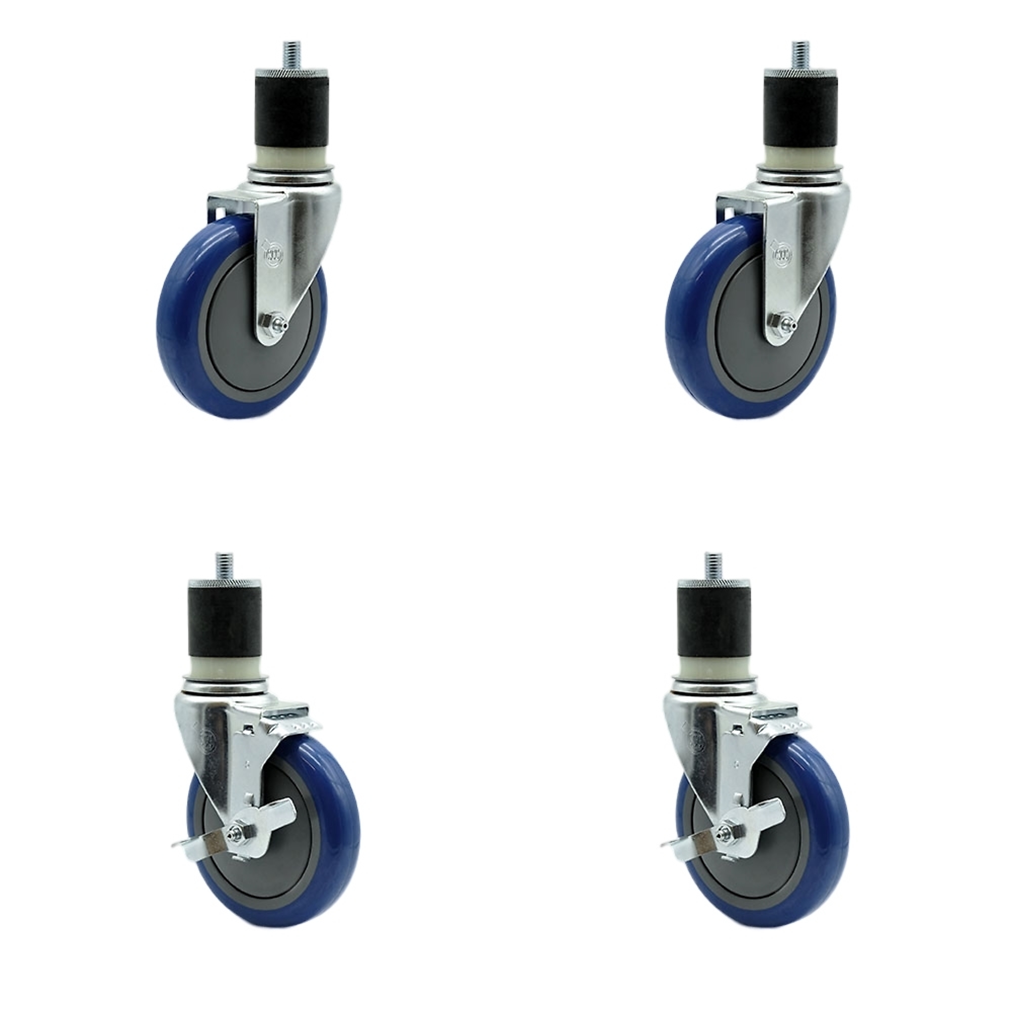 Service Caster, 5Inch x 1 1/4Inch Stem Casters, Wheel Diameter 5 in, Caster Type Swivel, Package (qty.) 4, Model SCC-EX20S514-PPUB-BLUE-2-TLB-2-MTG21