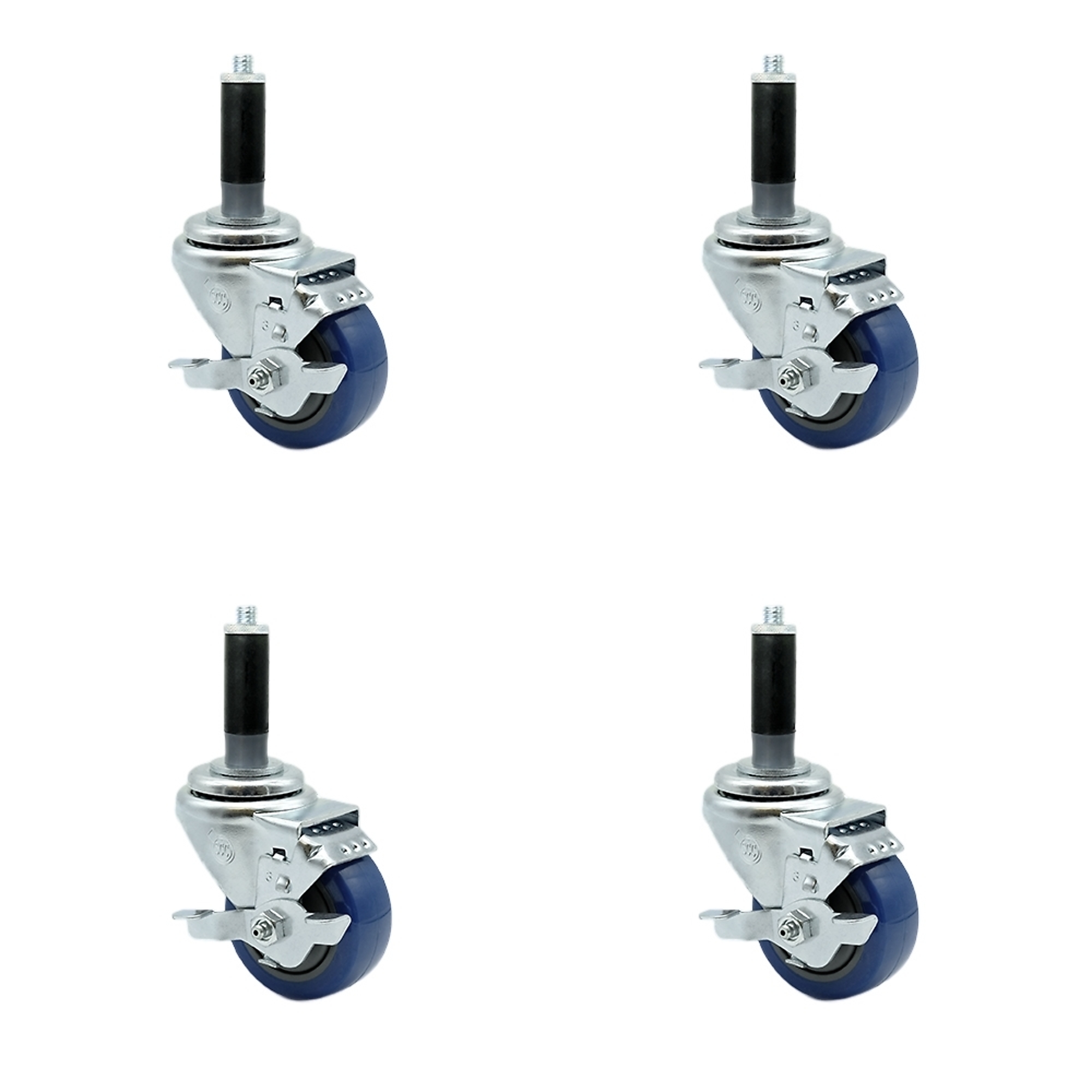 Service Caster, 3Inch x 1 1/4Inch Stem Casters, Wheel Diameter 3 in, Caster Type Rigid, Package (qty.) 4, Model SCC-EX20S314-PPUB-BLUE-TLB-MTG41-4