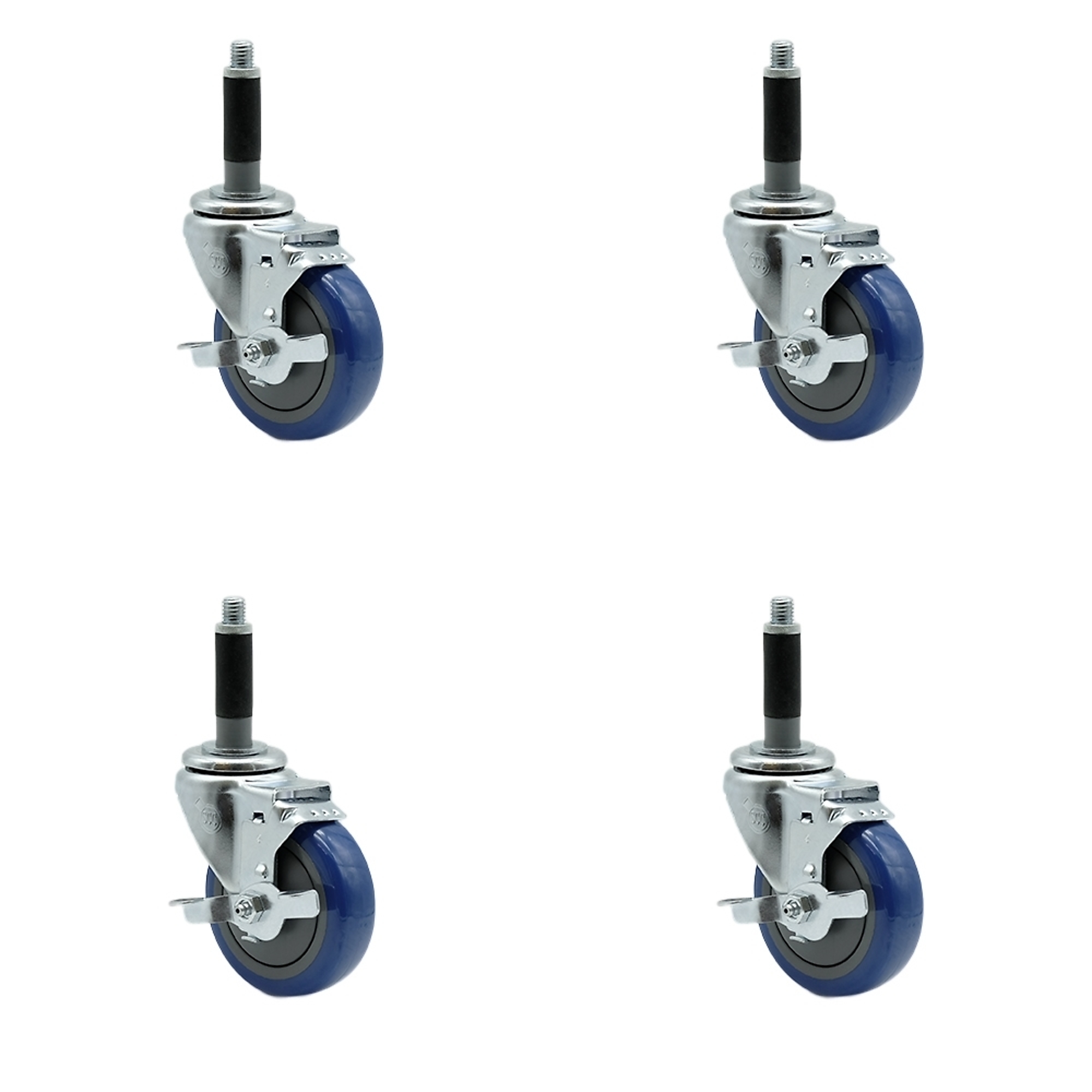 Service Caster, 4Inch x 1 1/4Inch Stem Casters, Wheel Diameter 4 in, Caster Type Rigid, Package (qty.) 4, Model SCC-EX20S414-PPUB-BLUE-TLB-MTG40-4