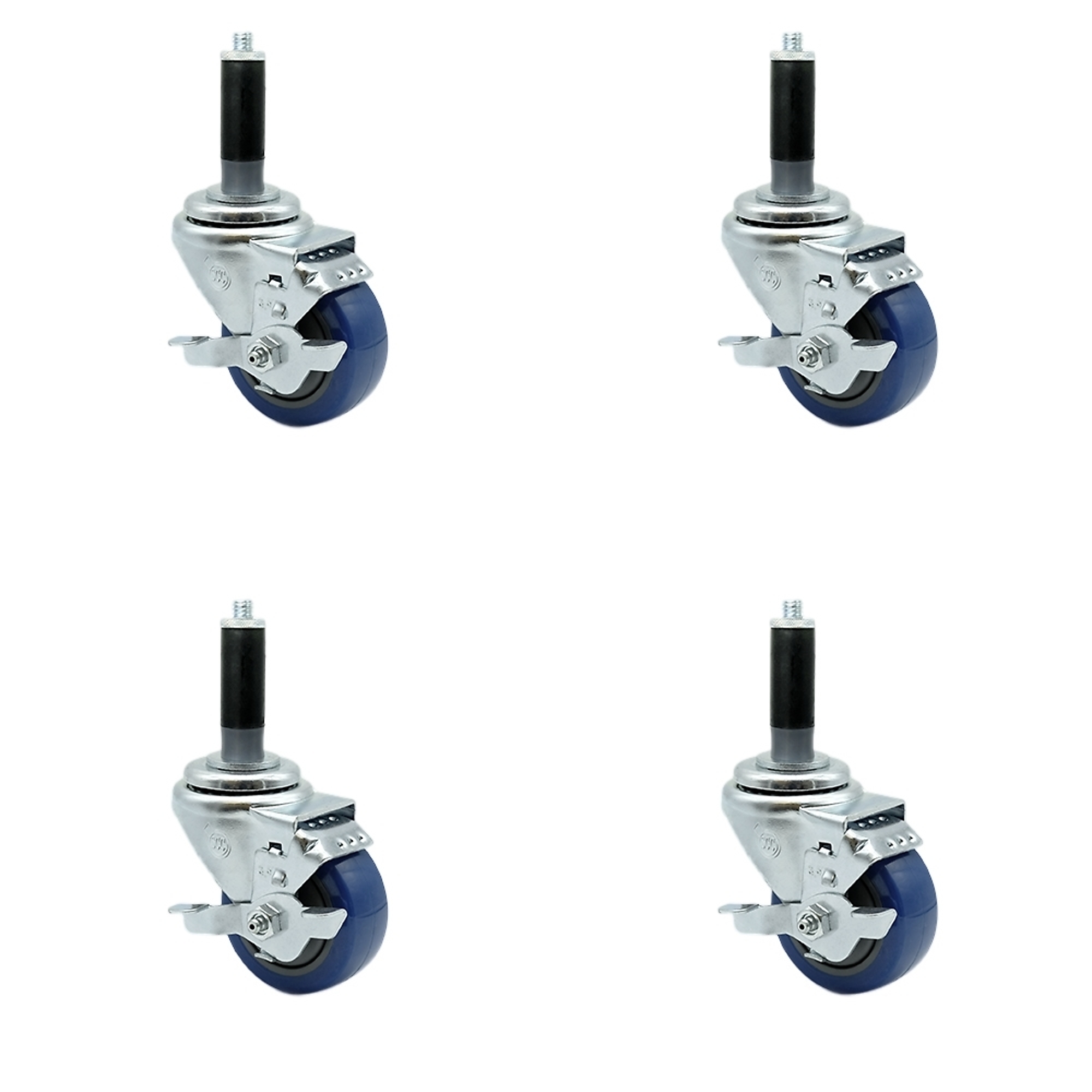 Service Caster, 3 1/2Inch x 1 1/4Inch Stem Casters, Wheel Diameter 3.5 in, Caster Type Rigid, Package (qty.) 4, Model SCC-EX20S3514-PPUB-BLUE-TLB-