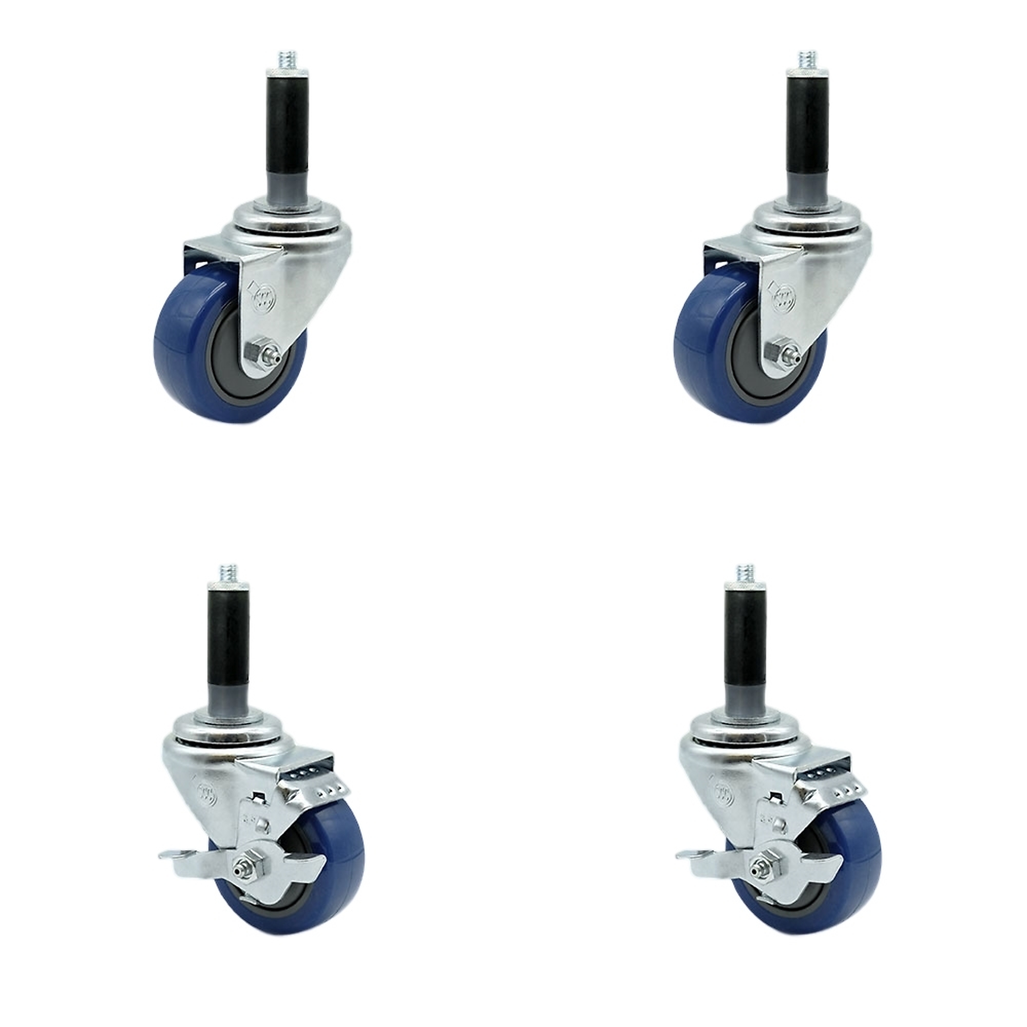 Service Caster, 3 1/2Inch x 1 1/4Inch Stem Casters, Wheel Diameter 3.5 in, Caster Type Swivel, Package (qty.) 4, Model SCC-EX20S3514-PPUB-BLU-2-TLB-2-