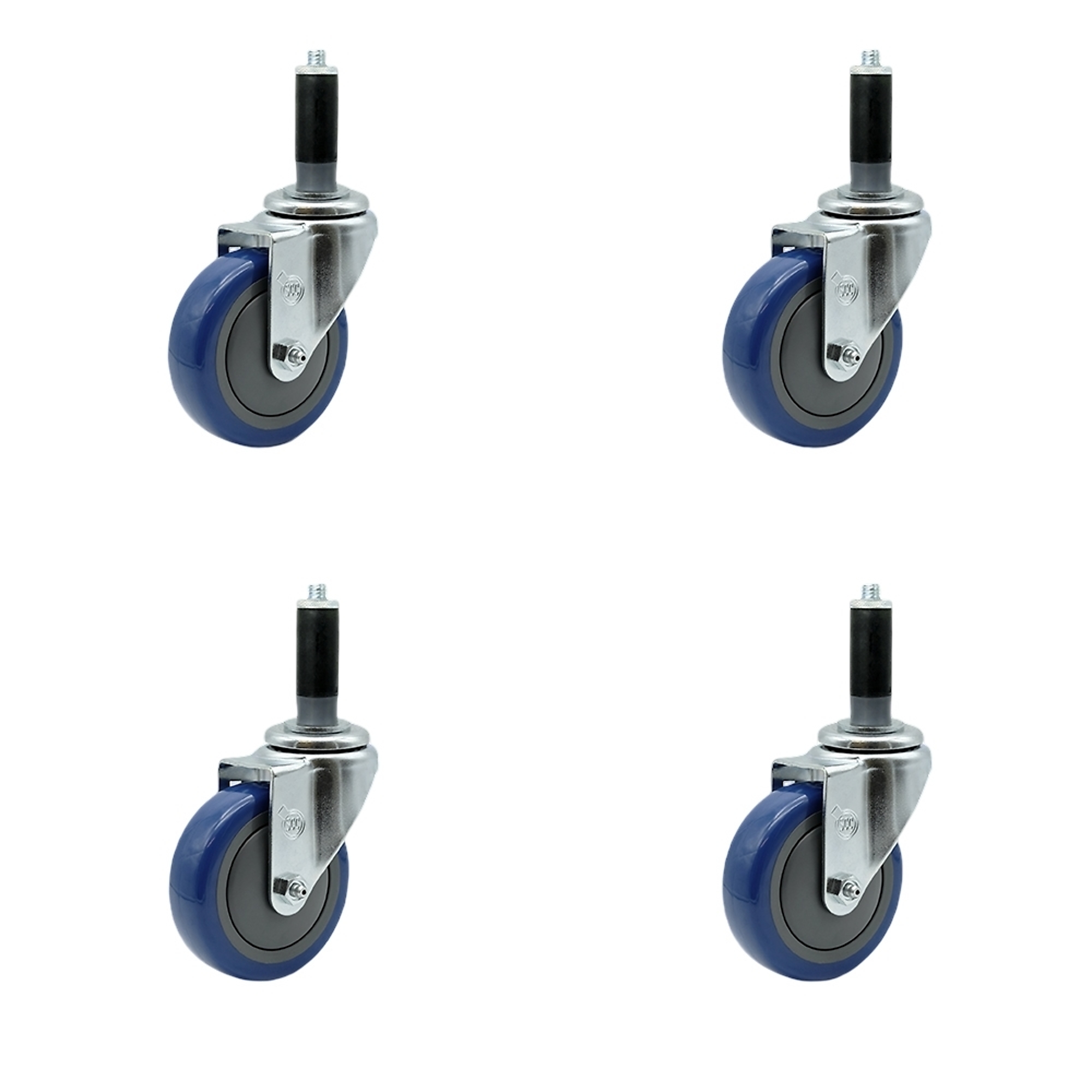 Service Caster, 4Inch x 1 1/4Inch Stem Casters, Wheel Diameter 4 in, Caster Type Rigid, Package (qty.) 4, Model SCC-EX20S414-PPUB-BLUE-MTG41-4