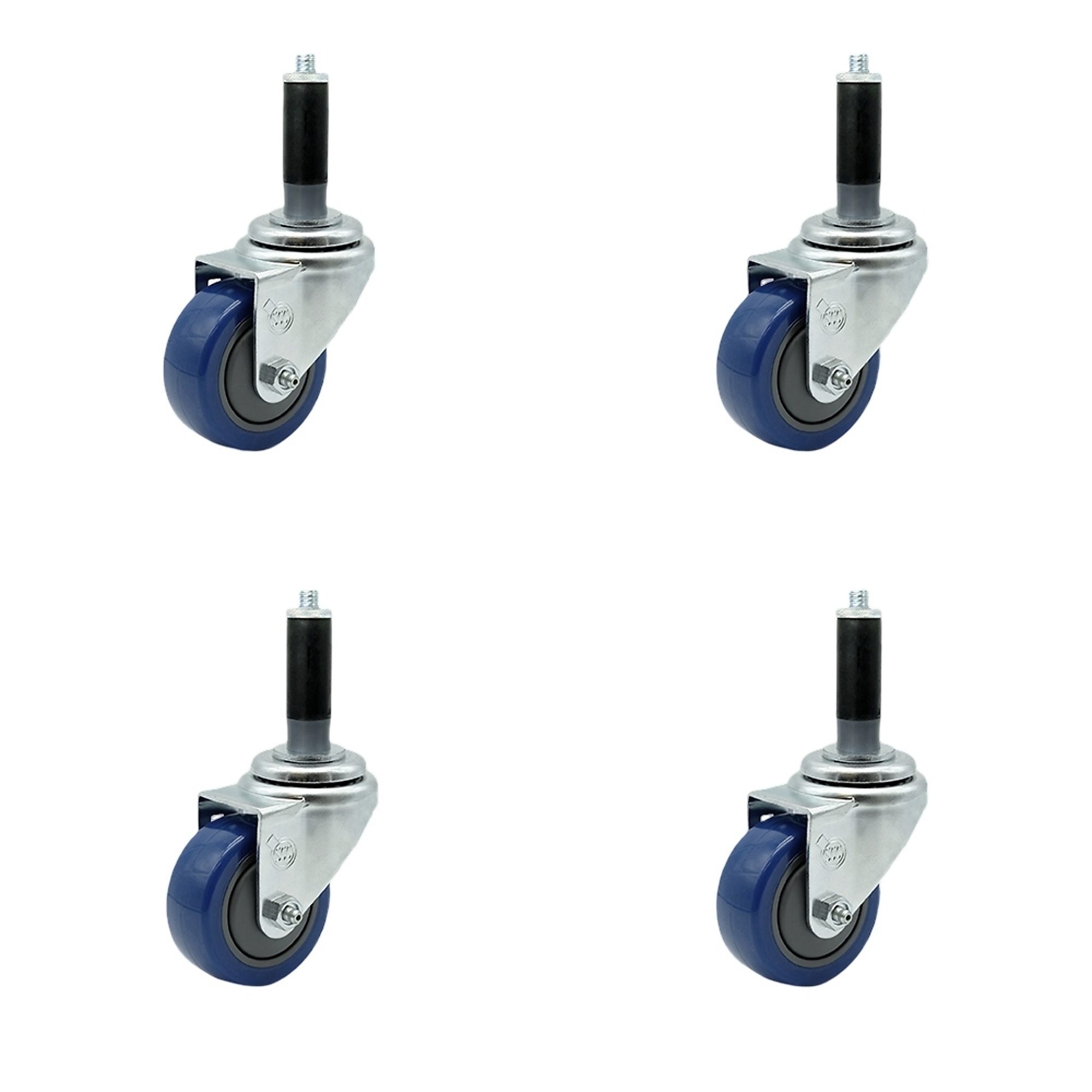 Service Caster, 3Inch x 1 1/4Inch Stem Casters, Wheel Diameter 3 in, Caster Type Rigid, Package (qty.) 4, Model SCC-EX20S314-PPUB-BLUE-MTG41-4