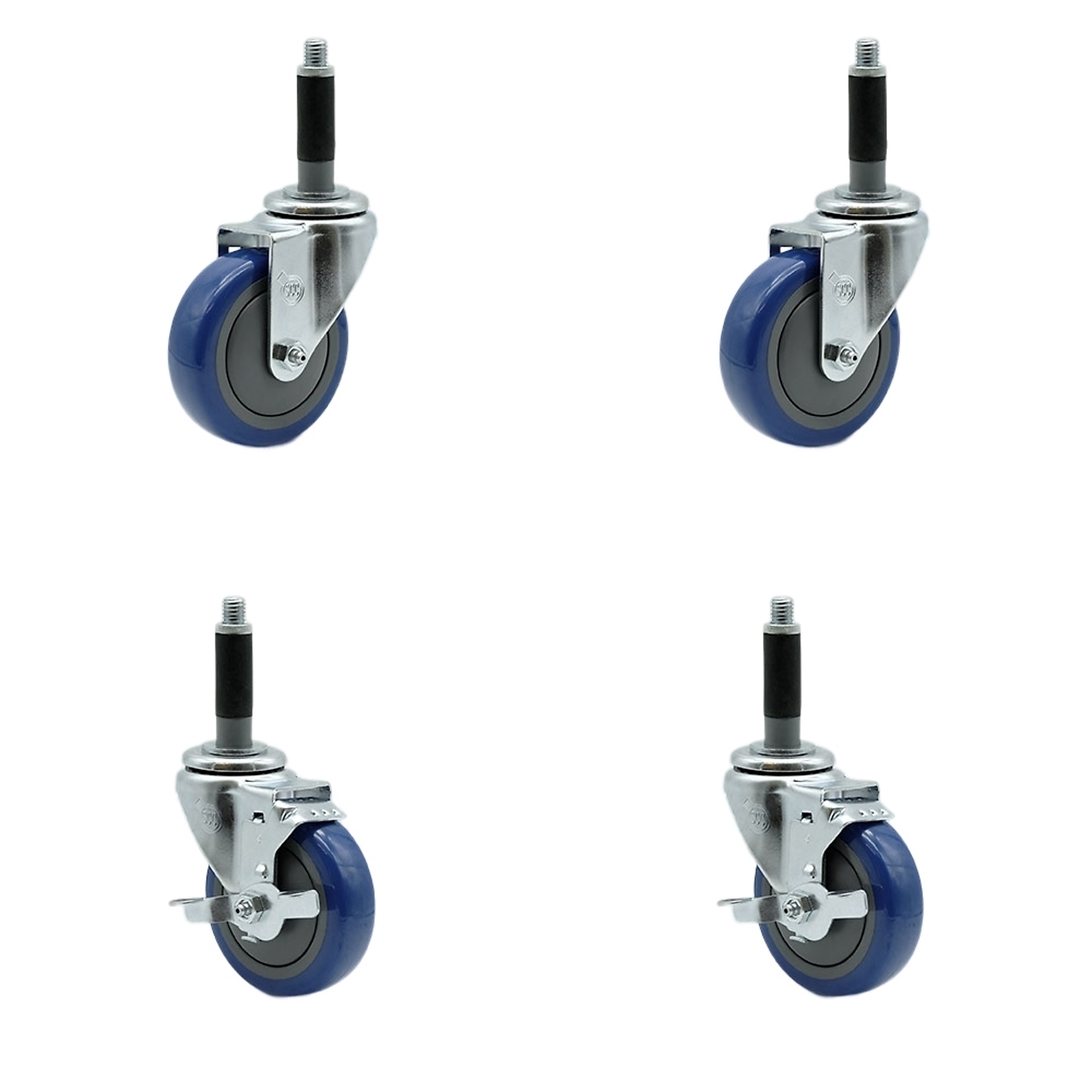 Service Caster, 4Inch x 1 1/4Inch Stem Casters, Wheel Diameter 4 in, Caster Type Swivel, Package (qty.) 4, Model SCC-EX20S414-PPUB-BLUE-2-TLB-2-MTG40