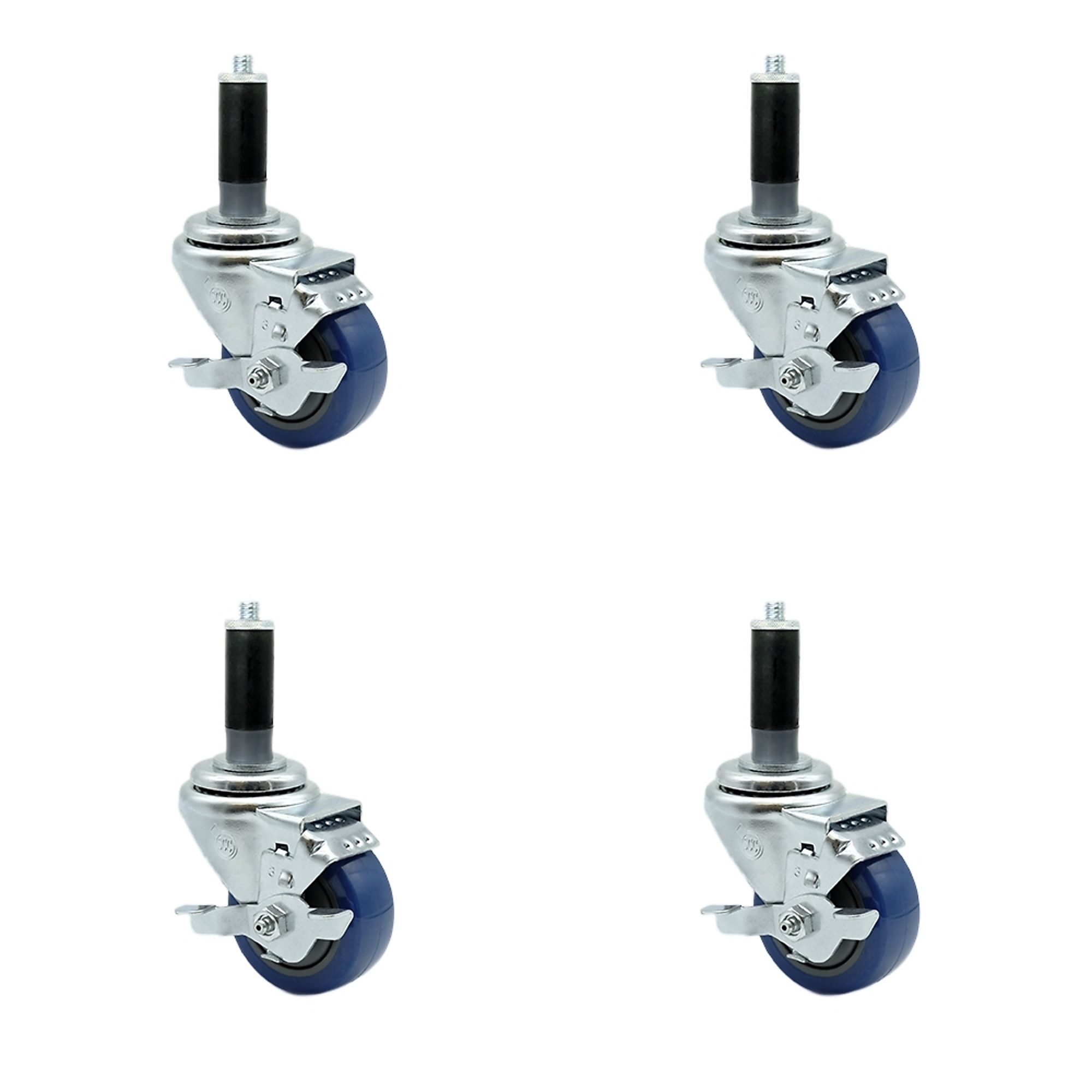 Service Caster, 3Inch x 1 1/4Inch Stem Casters, Wheel Diameter 3 in, Caster Type Rigid, Package (qty.) 4, Model SCC-EX20S314-PPUB-BLUE-TLB-MTG42-4