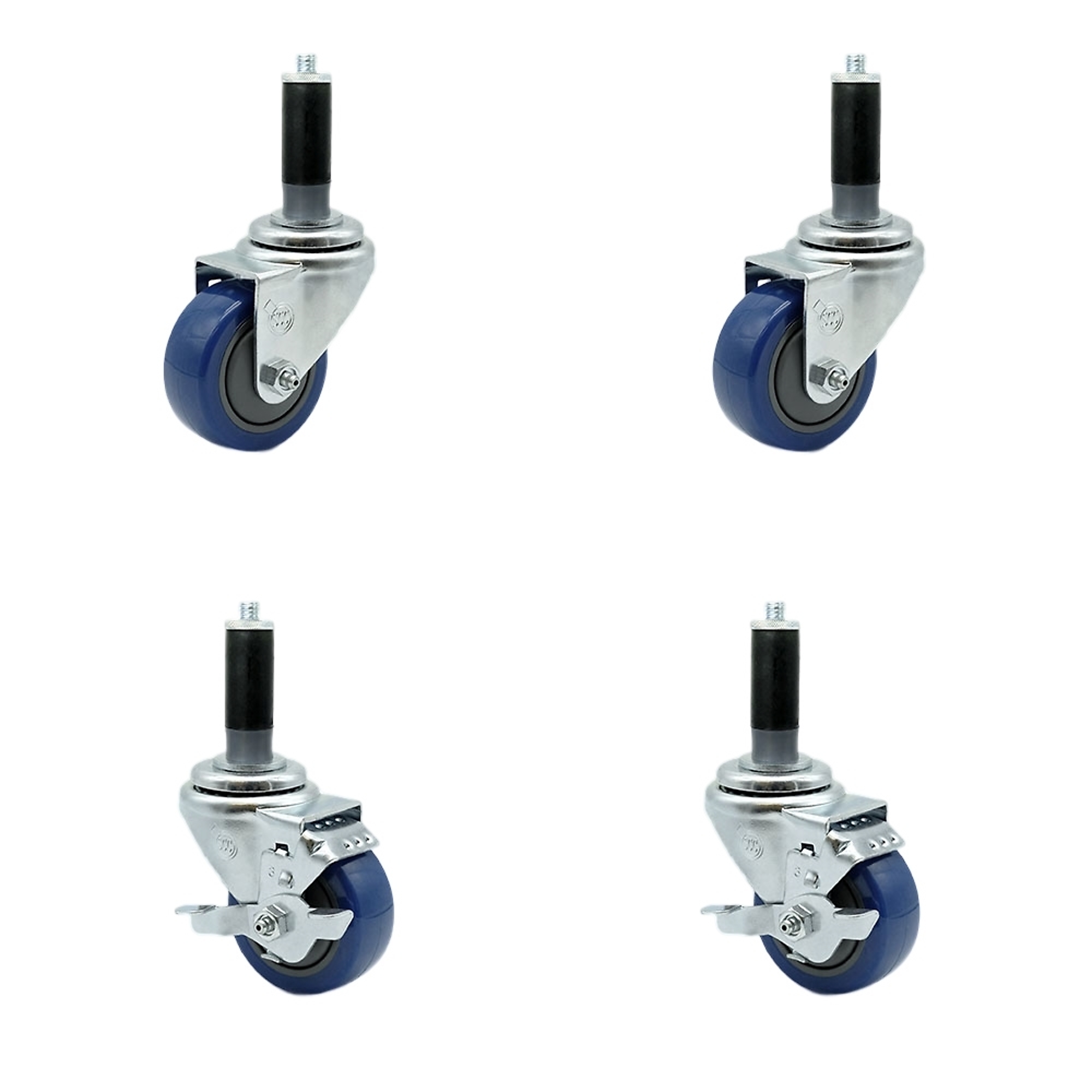 Service Caster, 3Inch x 1 1/4Inch Stem Casters, Wheel Diameter 3 in, Caster Type Swivel, Package (qty.) 4, Model SCC-EX20S314-PPUB-BLUE-2-TLB-2-MTG42