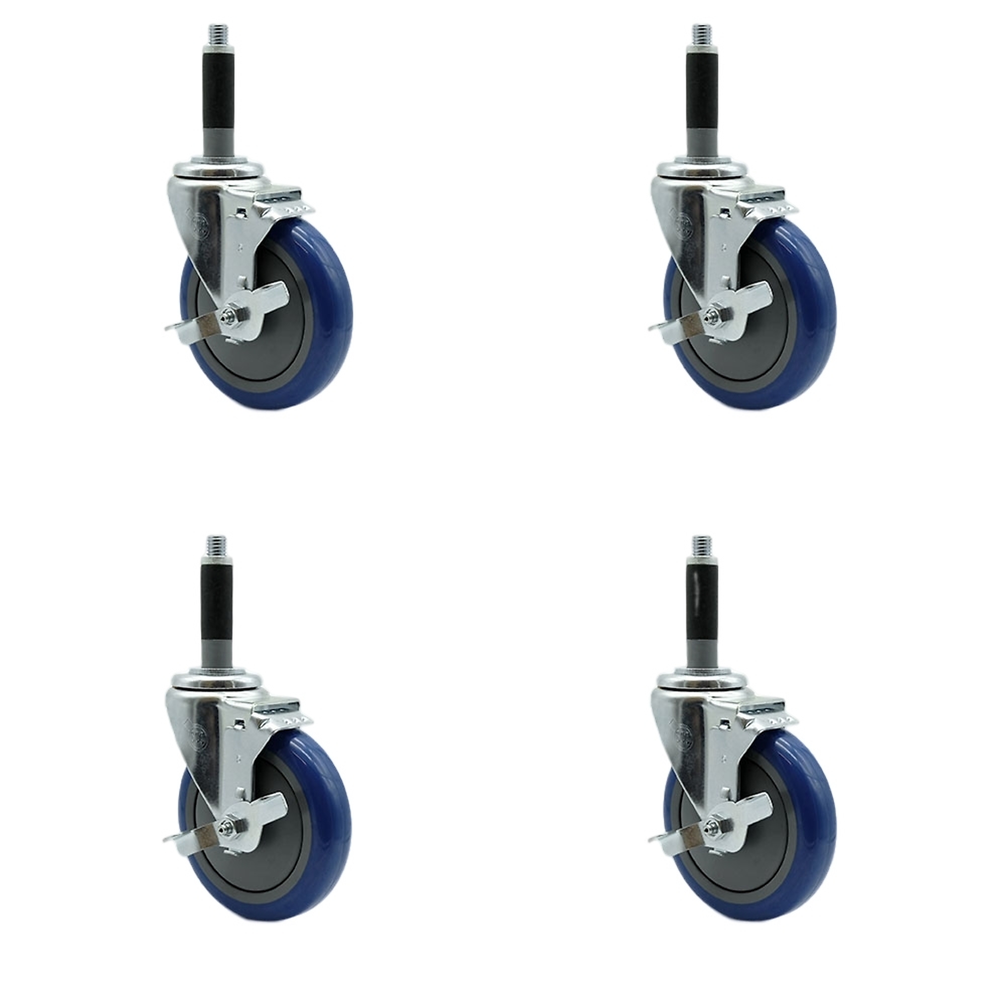 Service Caster, 5Inch x 1 1/4Inch Stem Casters, Wheel Diameter 5 in, Caster Type Rigid, Package (qty.) 4, Model SCC-EX20S514-PPUB-BLUE-TLB-MTG40-4