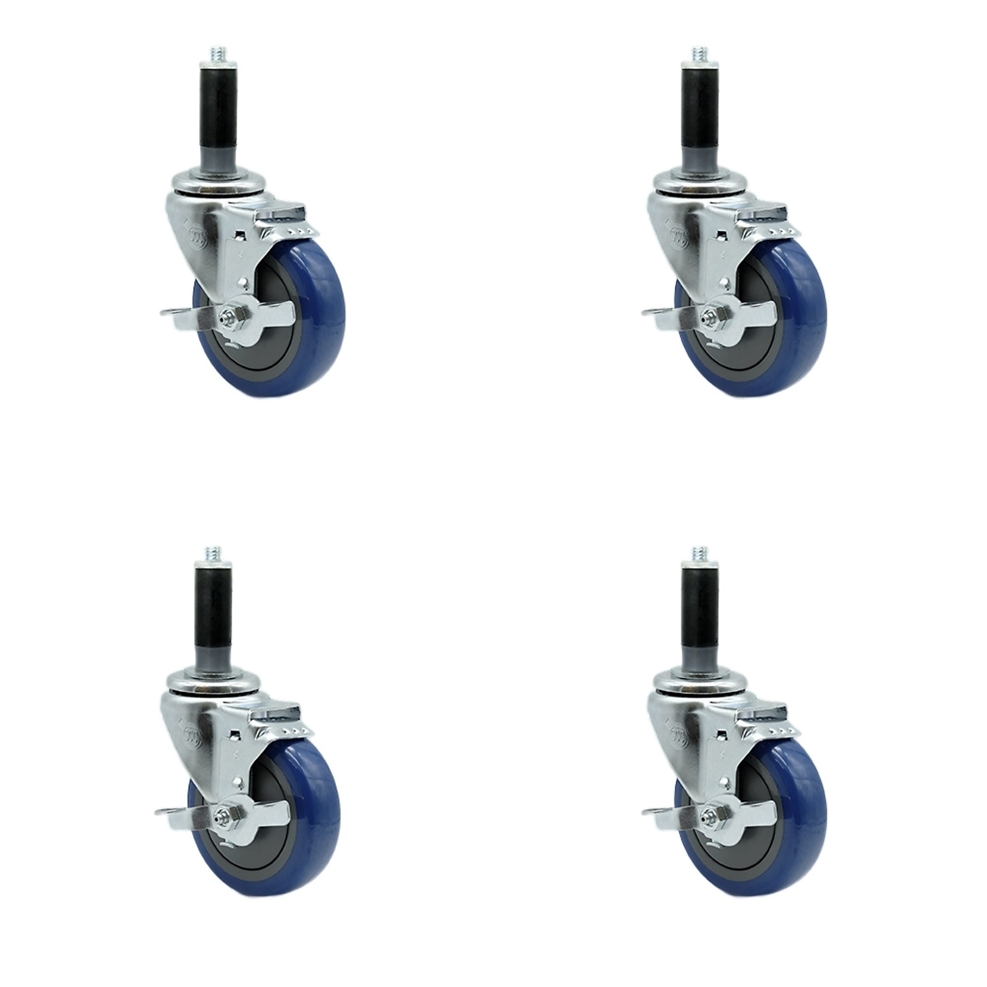 Service Caster, 4Inch x 1 1/4Inch Stem Casters, Wheel Diameter 4 in, Caster Type Rigid, Package (qty.) 4, Model SCC-EX20S414-PPUB-BLUE-TLB-MTG41-4