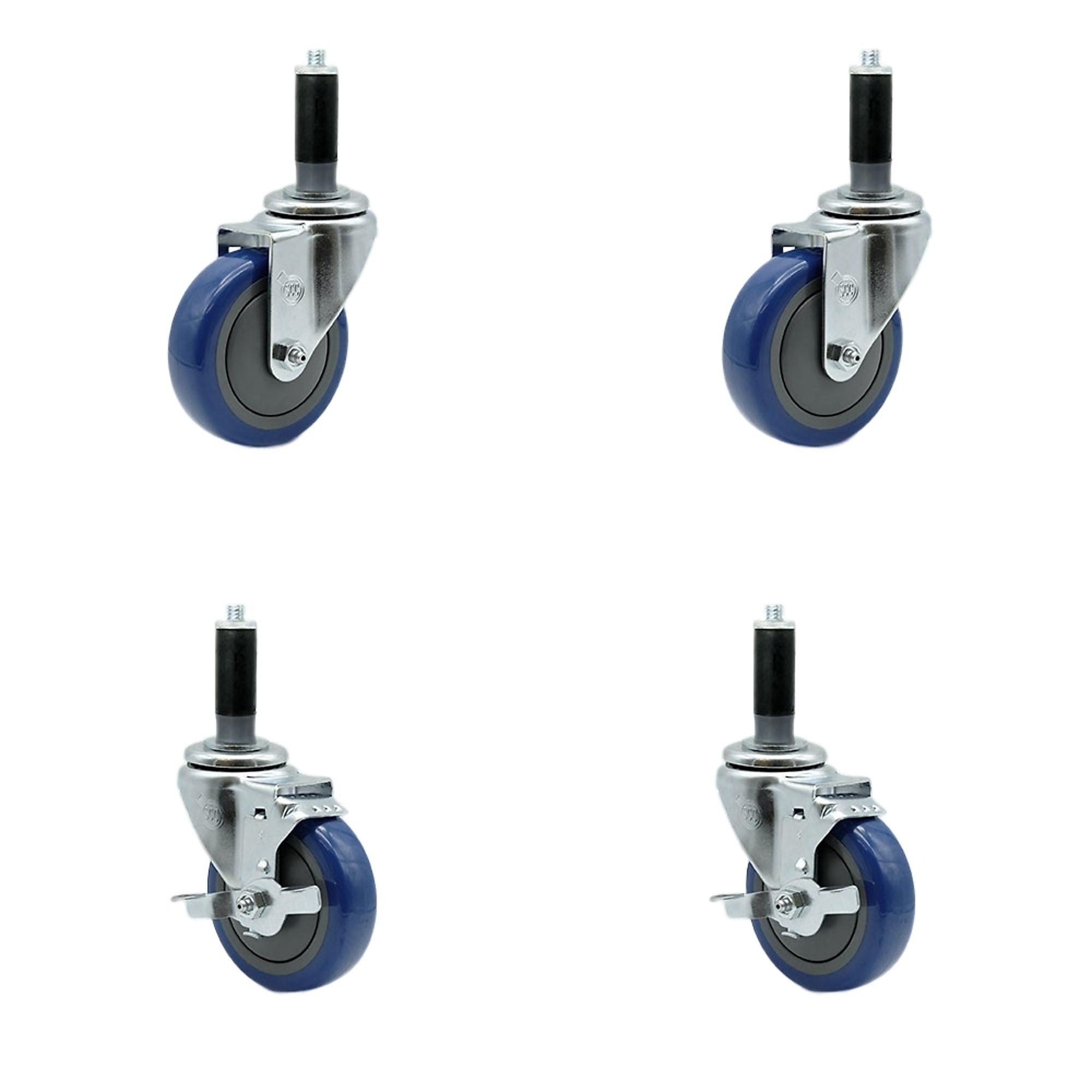 Service Caster, 4Inch x 1 1/4Inch Stem Casters, Wheel Diameter 4 in, Caster Type Swivel, Package (qty.) 4, Model SCC-EX20S414-PPUB-BLUE-2-TLB-2-MTG41