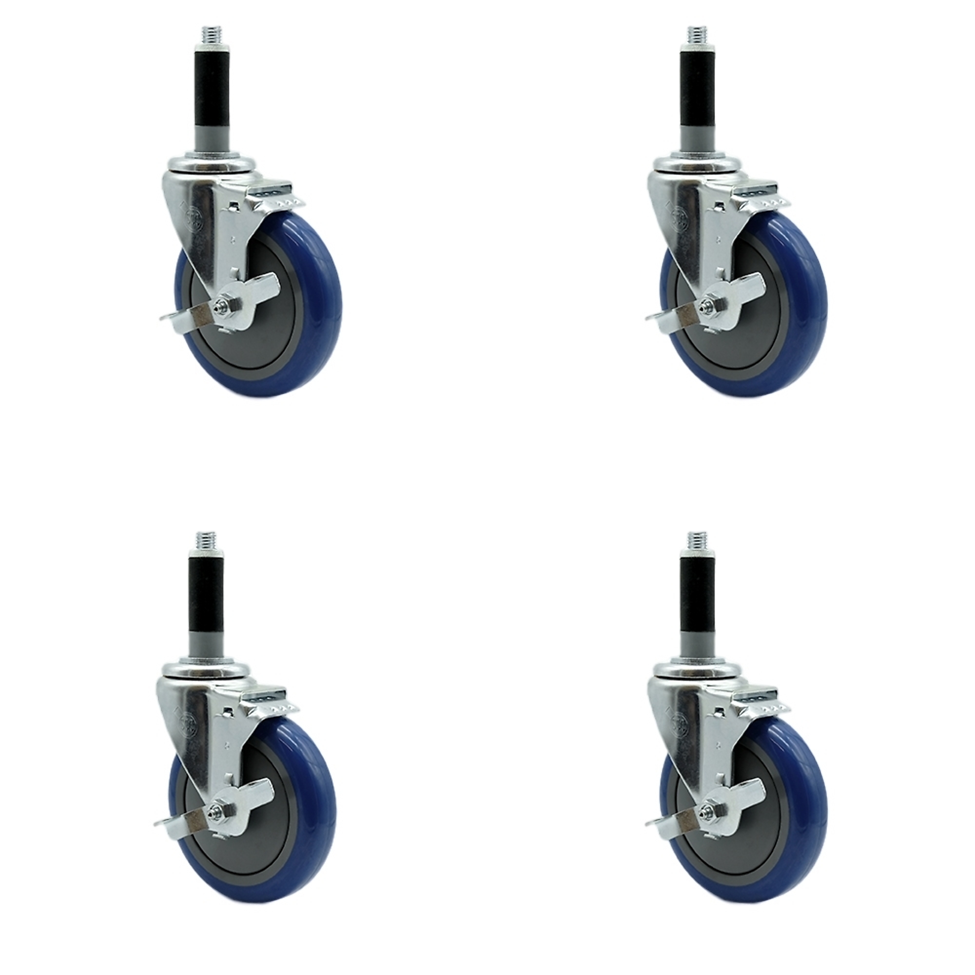 Service Caster, 5Inch x 1 1/4Inch Stem Casters, Wheel Diameter 5 in, Caster Type Rigid, Package (qty.) 4, Model SCC-EX20S514-PPUB-BLUE-TLB-MTG41-4