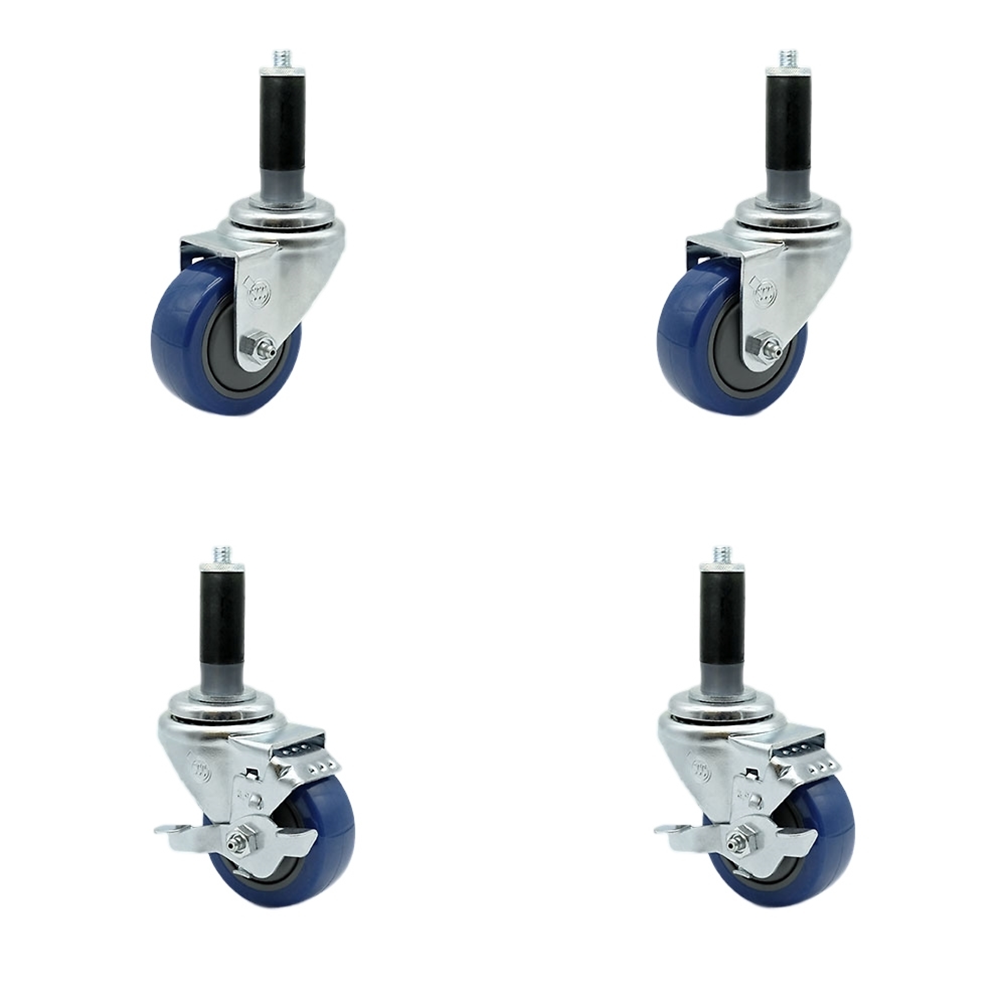 Service Caster, 3 1/2Inch x 1 1/4Inch Stem Casters, Wheel Diameter 3.5 in, Caster Type Swivel, Package (qty.) 4, Model SCC-EX20S3514-PPUB-BLU-2-TLB-2-