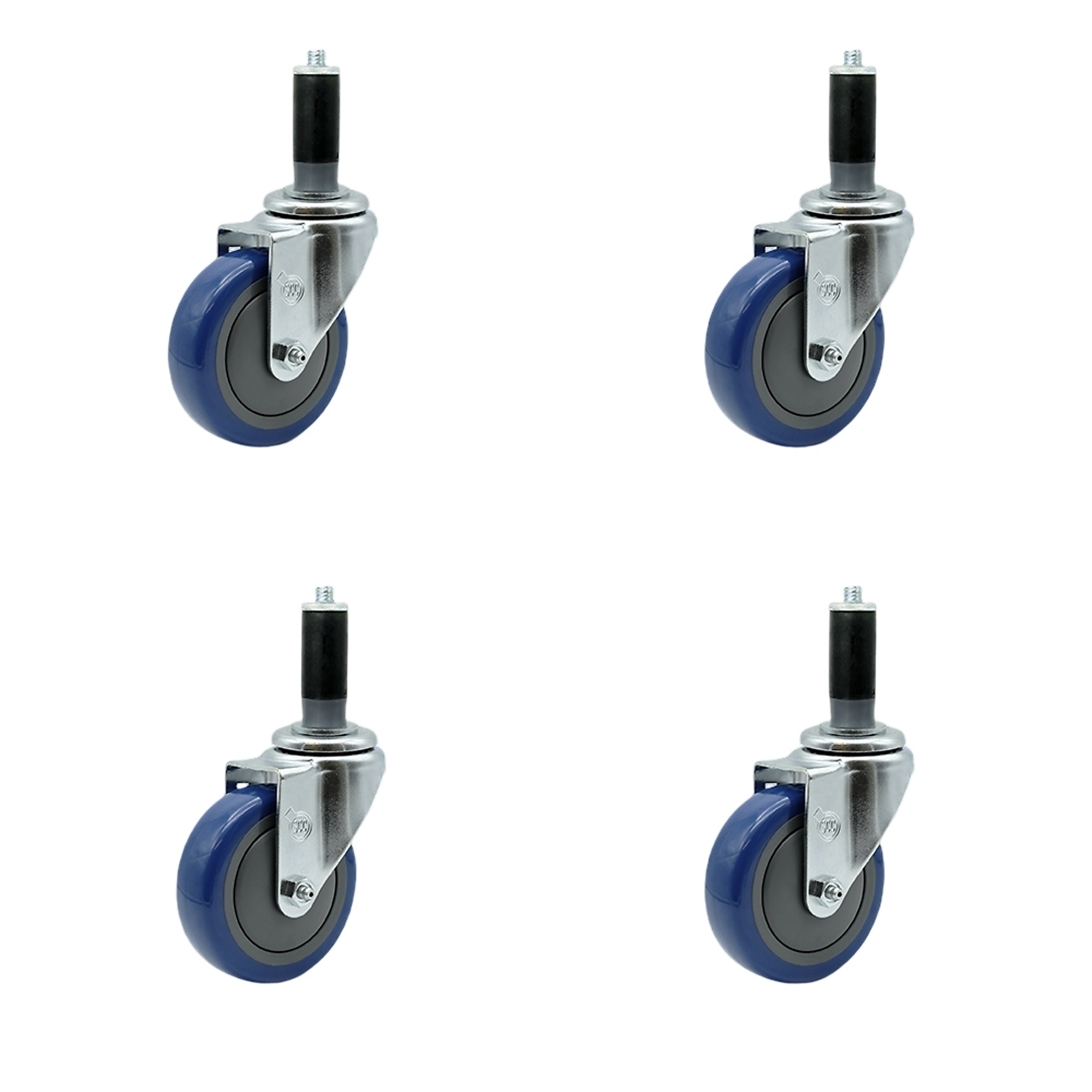 Service Caster, 4Inch x 1 1/4Inch Stem Casters, Wheel Diameter 4 in, Caster Type Rigid, Package (qty.) 4, Model SCC-EX20S414-PPUB-BLUE-MTG42-4