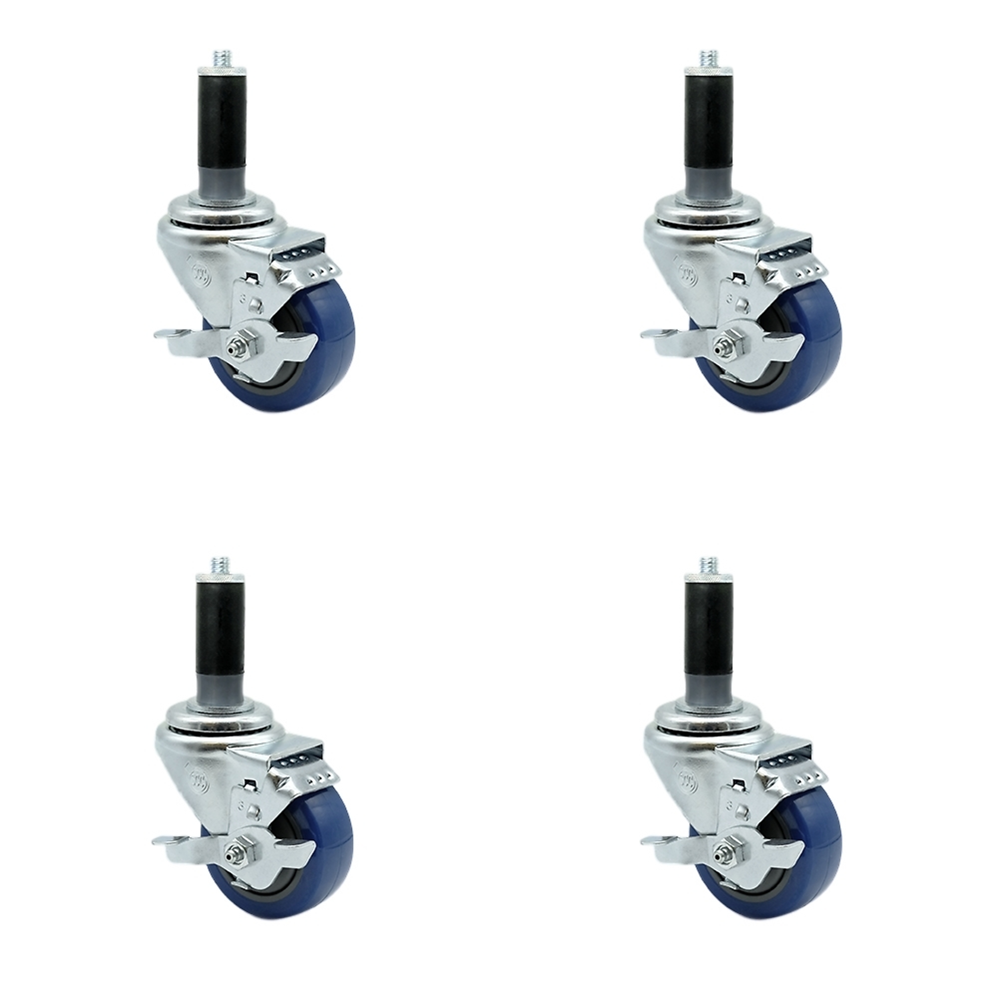 Service Caster, 3Inch x 1 1/4Inch Stem Casters, Wheel Diameter 3 in, Caster Type Rigid, Package (qty.) 4, Model SCC-EX20S314-PPUB-BLUE-TLB-MTG43-4