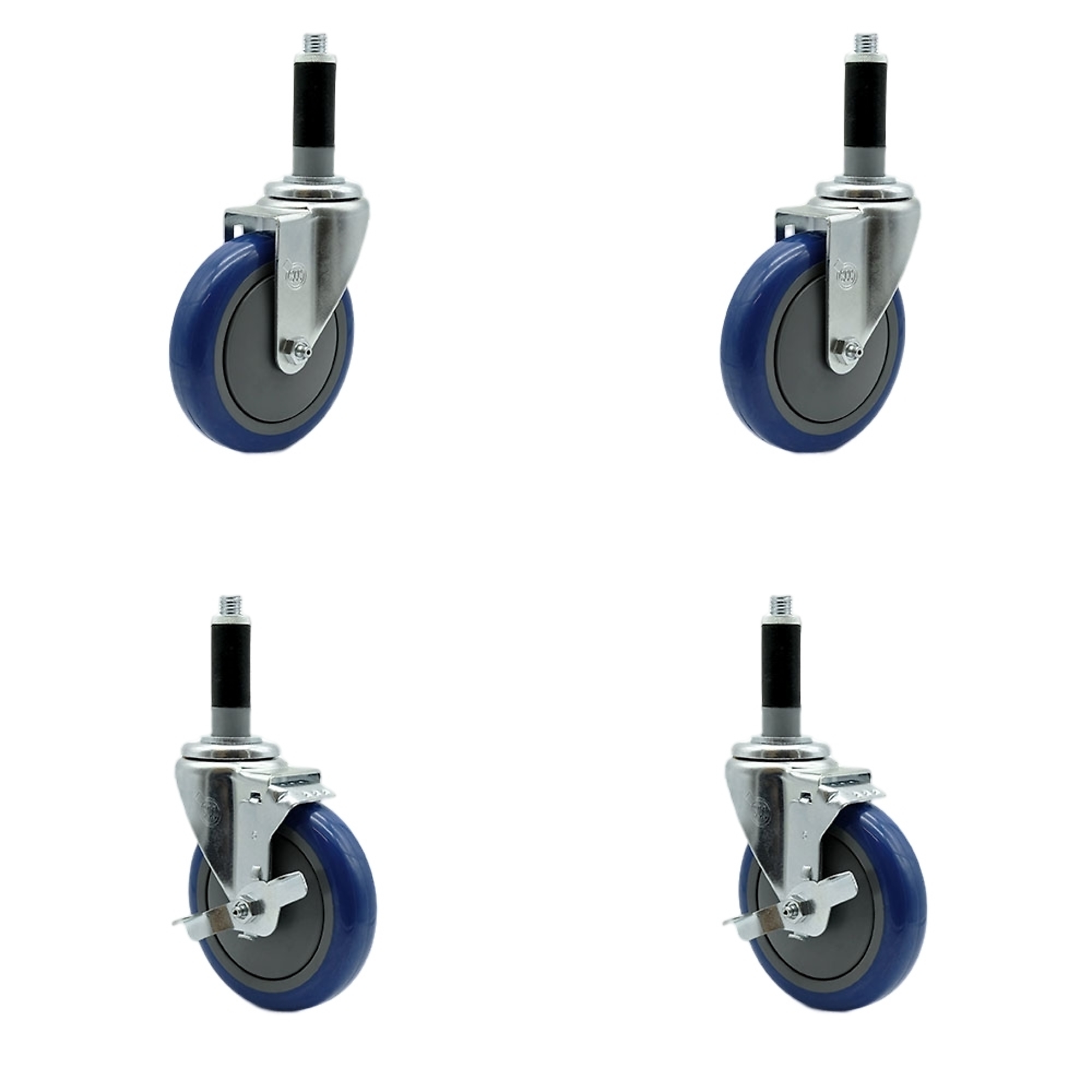 Service Caster, 5Inch x 1 1/4Inch Stem Casters, Wheel Diameter 5 in, Caster Type Swivel, Package (qty.) 4, Model SCC-EX20S514-PPUB-BLUE-2-TLB-2-MTG41