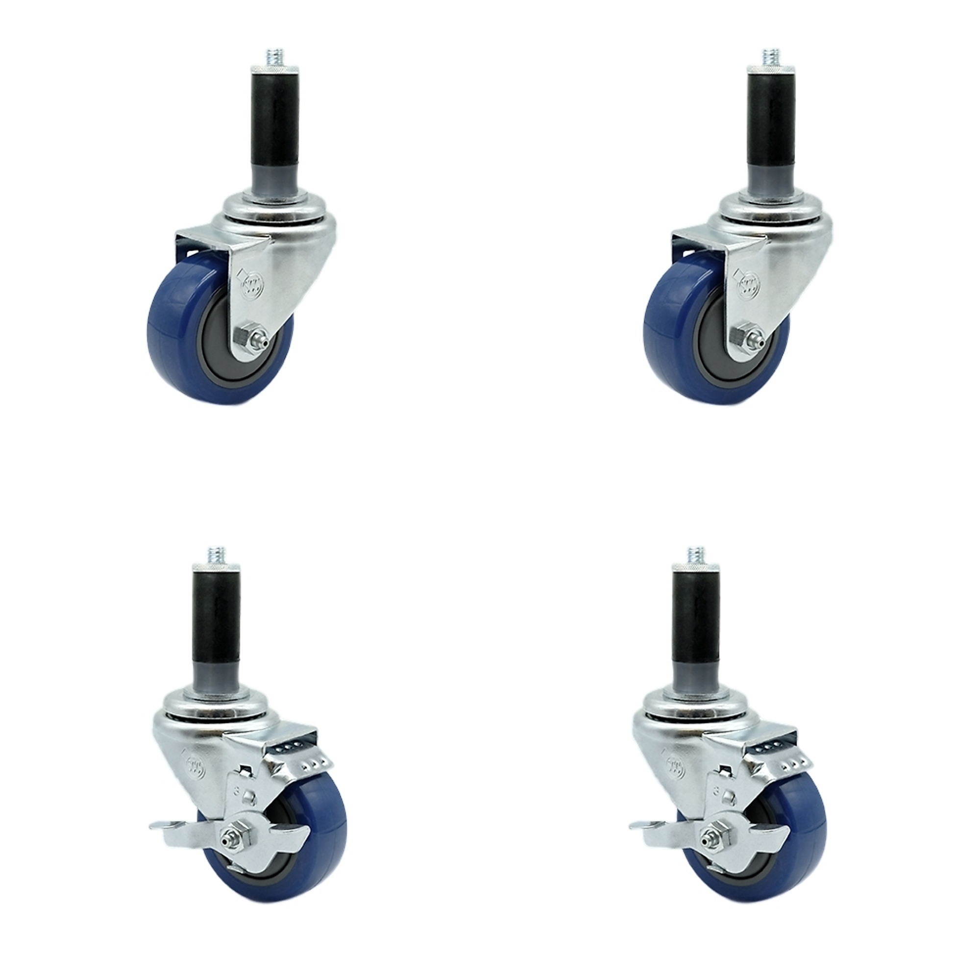 Service Caster, 3Inch x 1 1/4Inch Stem Casters, Wheel Diameter 3 in, Caster Type Swivel, Package (qty.) 4, Model SCC-EX20S314-PPUB-BLUE-2-TLB-2-MTG43