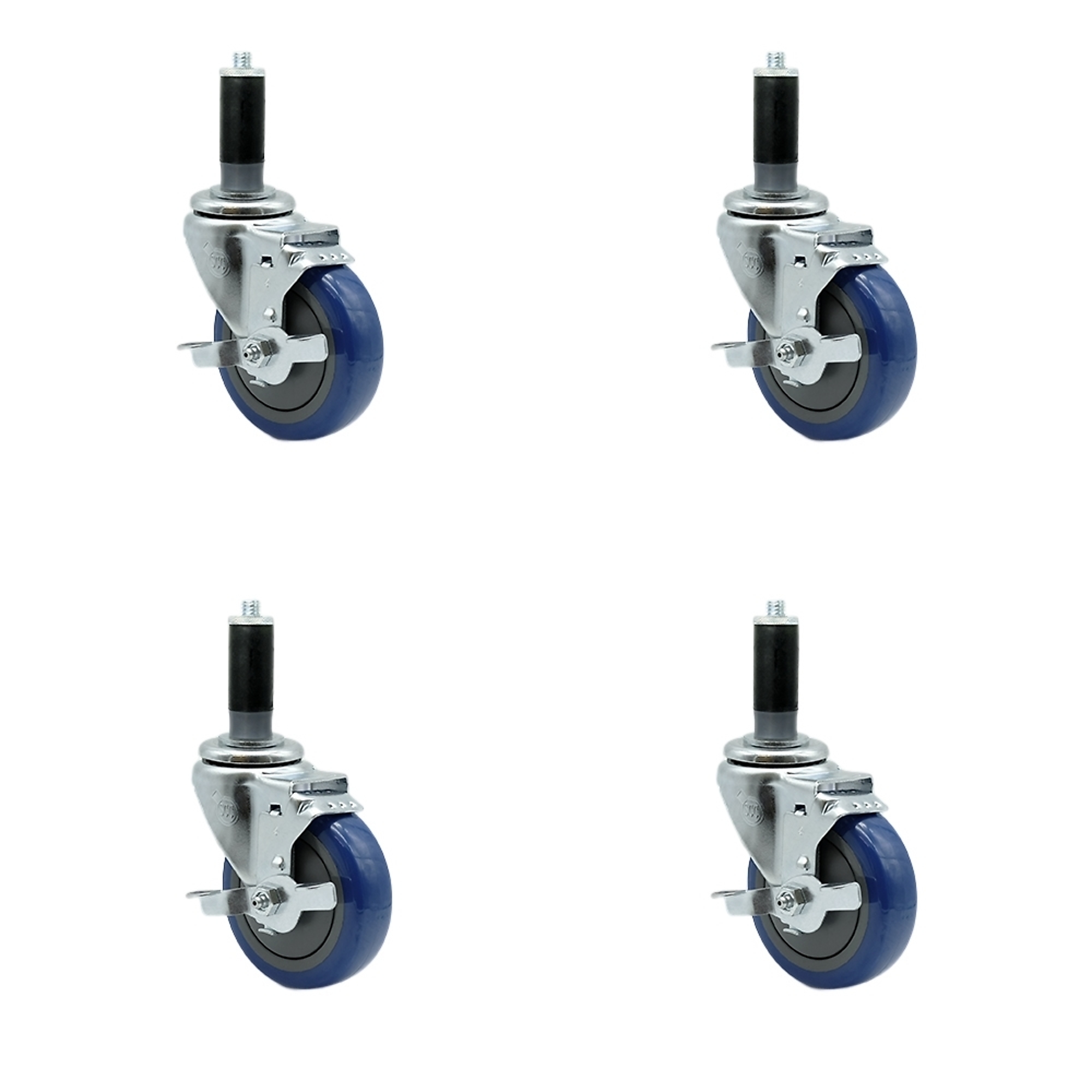 Service Caster, 4Inch x 1 1/4Inch Stem Casters, Wheel Diameter 4 in, Caster Type Rigid, Package (qty.) 4, Model SCC-EX20S414-PPUB-BLUE-TLB-MTG42-4