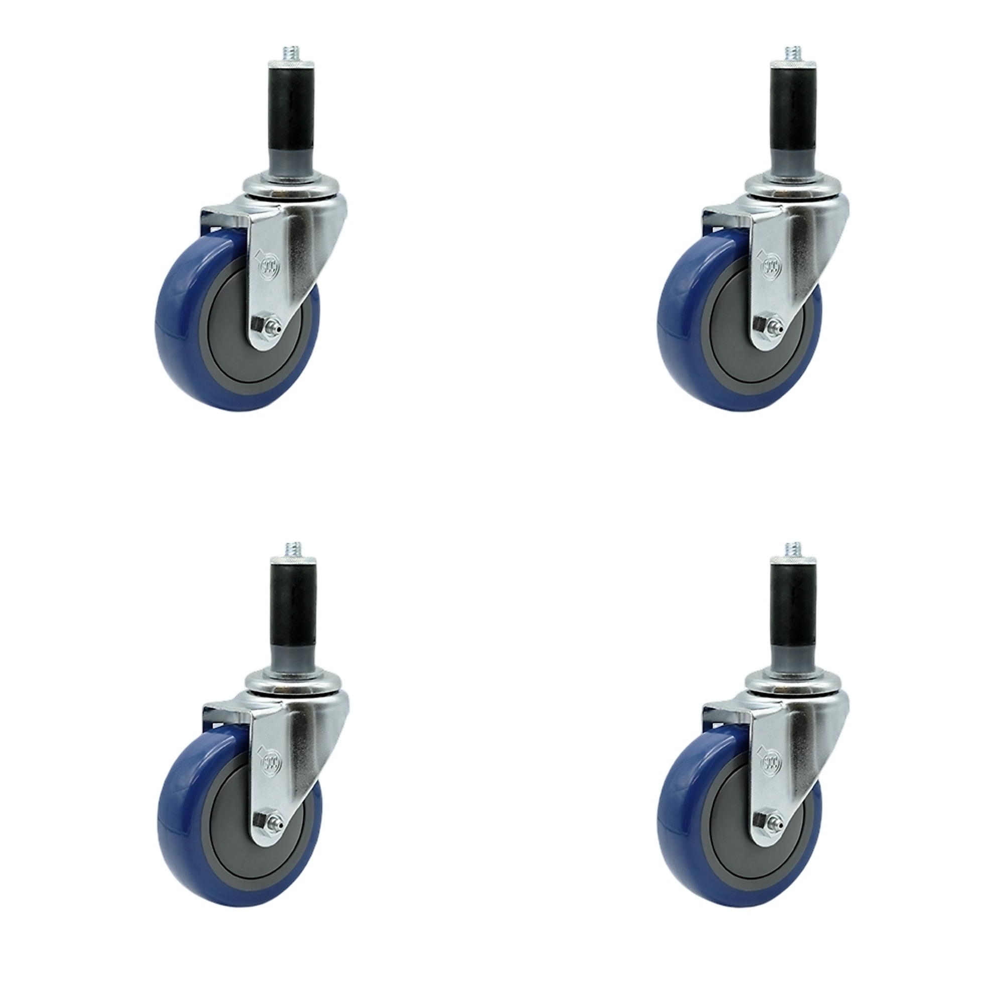 Service Caster, 4Inch x 1 1/4Inch Stem Casters, Wheel Diameter 4 in, Caster Type Rigid, Package (qty.) 4, Model SCC-EX20S414-PPUB-BLUE-MTG43-4