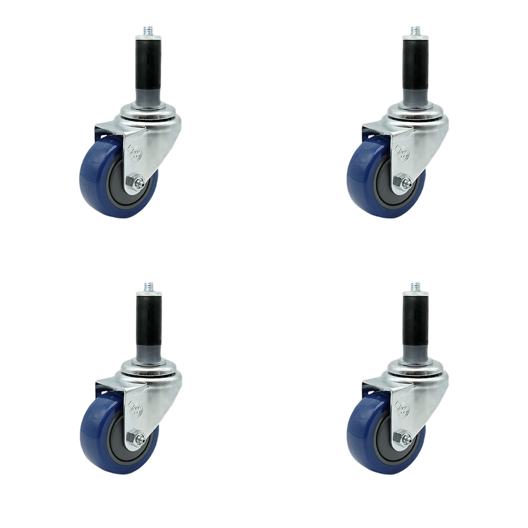 Service Caster, 3Inch x 1 1/4Inch Stem Casters, Wheel Diameter 3 in, Caster Type Rigid, Package (qty.) 4, Model SCC-EX20S314-PPUB-BLUE-MTG43-4