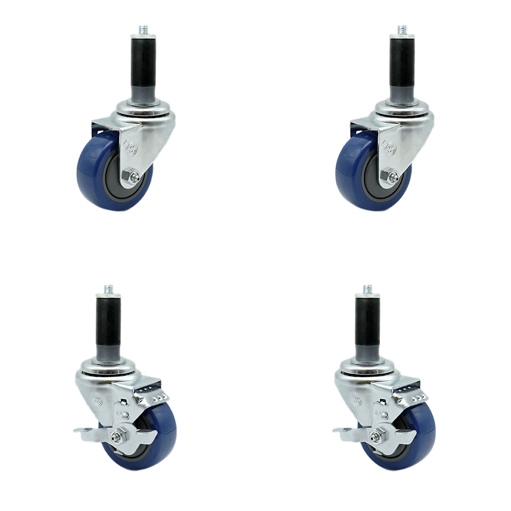 Service Caster, 3 1/2Inch x 1 1/4Inch Stem Casters, Wheel Diameter 3.5 in, Caster Type Swivel, Package (qty.) 4, Model SCC-EX20S3514-PPUB-BLU-2-TLB-2-