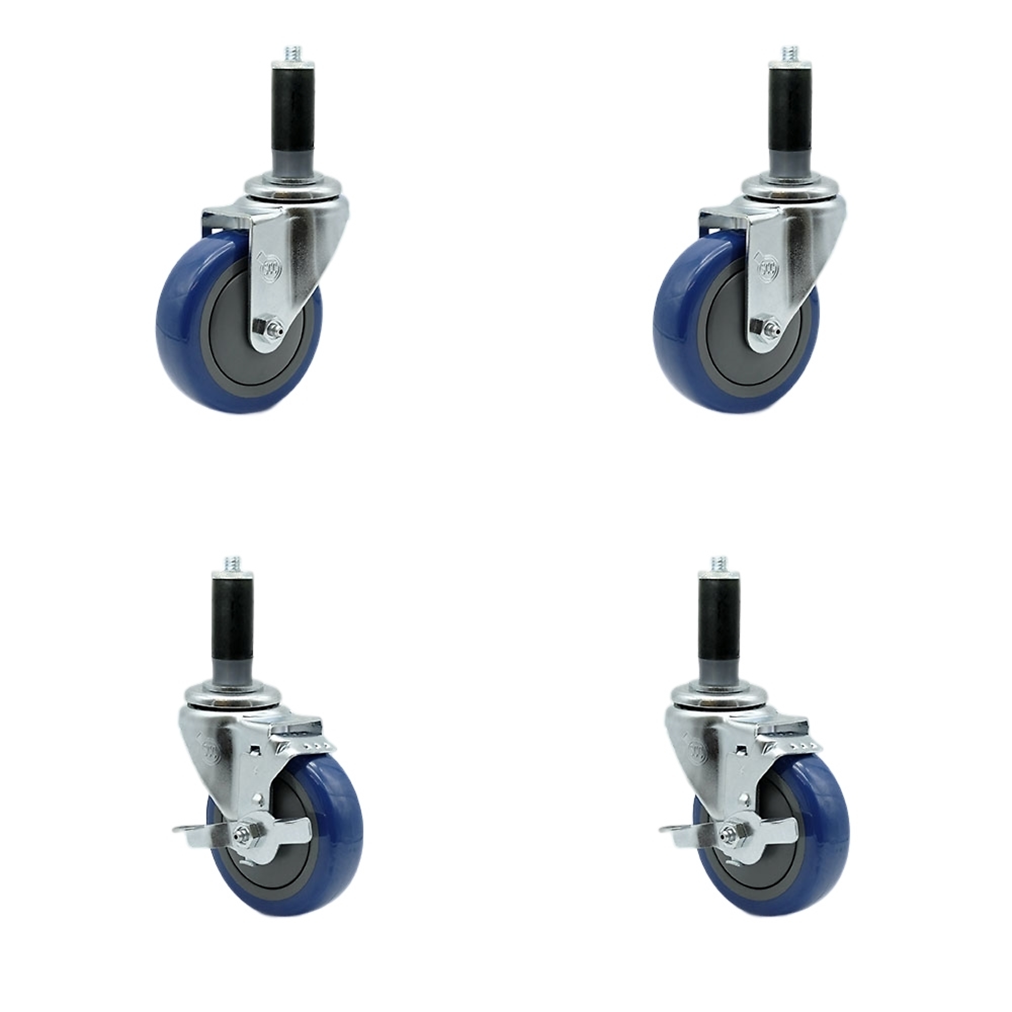 Service Caster, 4Inch x 1 1/4Inch Stem Casters, Wheel Diameter 4 in, Caster Type Swivel, Package (qty.) 4, Model SCC-EX20S414-PPUB-BLUE-2-TLB-2-MTG42