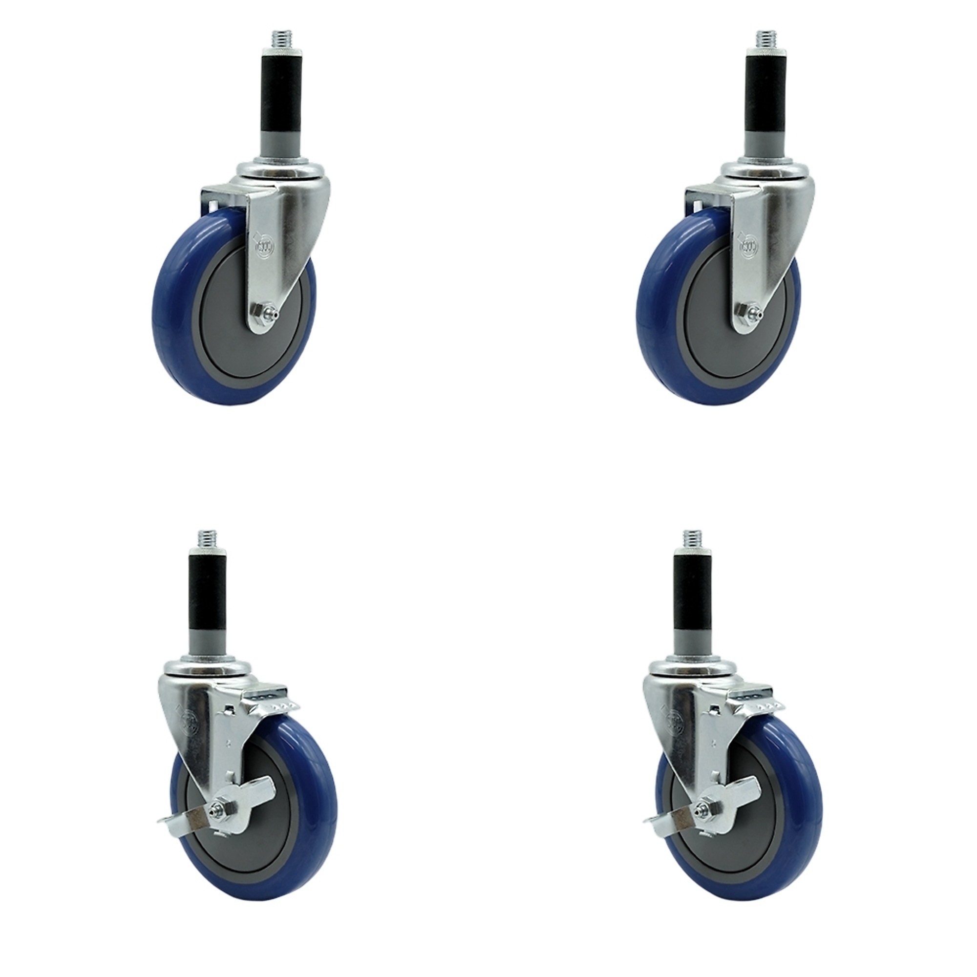 Service Caster, 5Inch x 1 1/4Inch Stem Casters, Wheel Diameter 5 in, Caster Type Swivel, Package (qty.) 4, Model SCC-EX20S514-PPUB-BLUE-2-TLB-2-MTG42