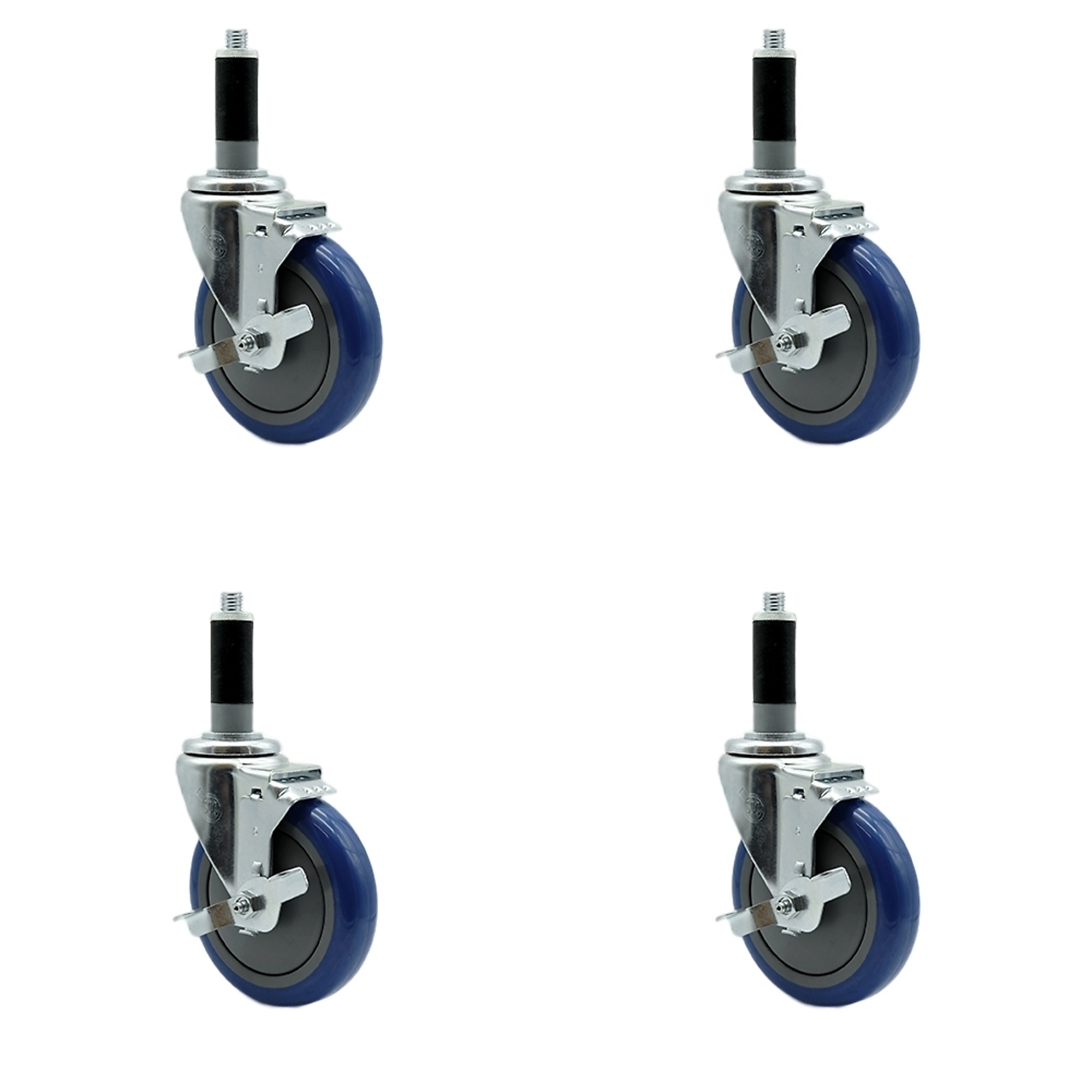 Service Caster, 5Inch x 1 1/4Inch Stem Casters, Wheel Diameter 5 in, Caster Type Rigid, Package (qty.) 4, Model SCC-EX20S514-PPUB-BLUE-TLB-MTG42-4