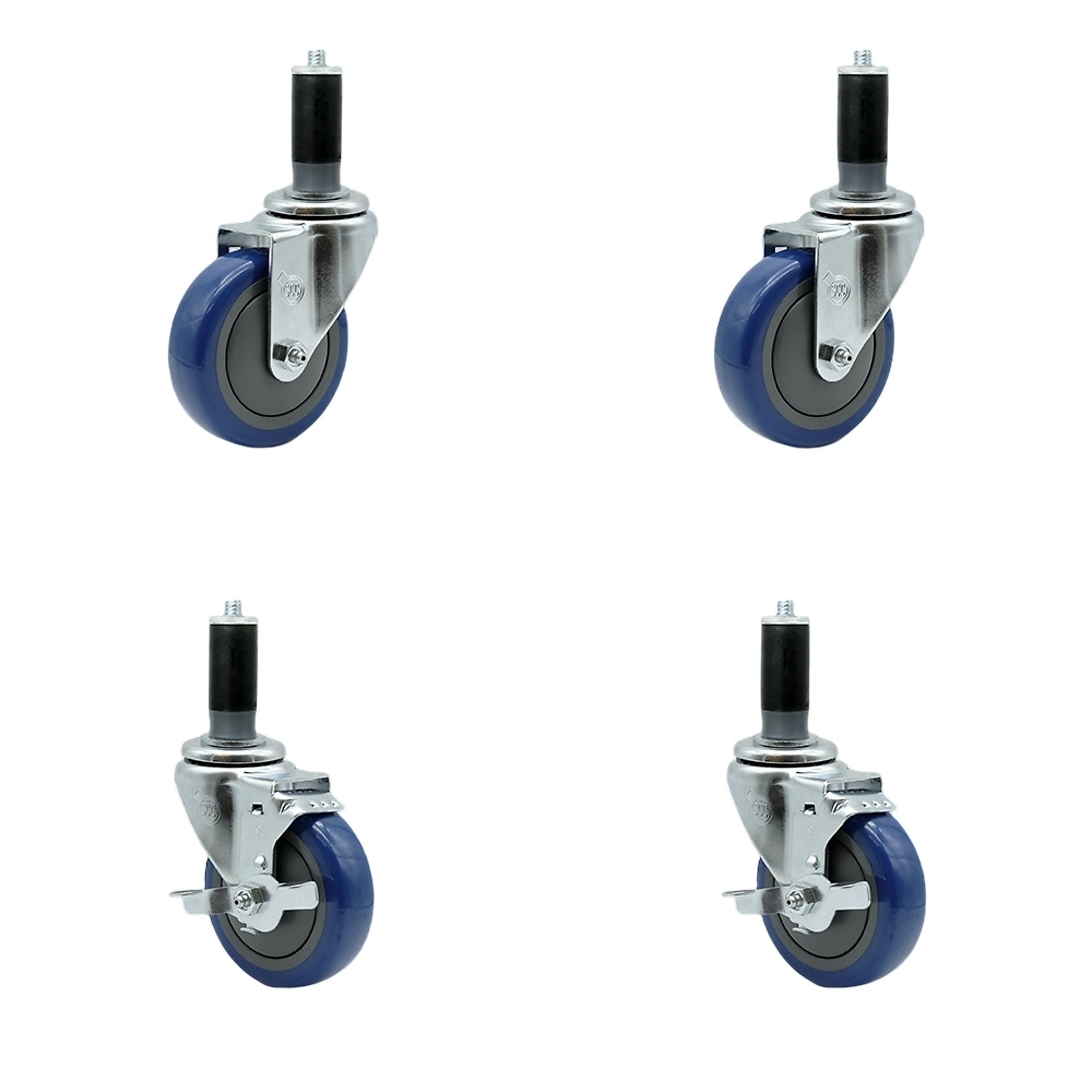 Service Caster, 4Inch x 1 1/4Inch Stem Casters, Wheel Diameter 4 in, Caster Type Swivel, Package (qty.) 4, Model SCC-EX20S414-PPUB-BLUE-2-TLB-2-MTG43