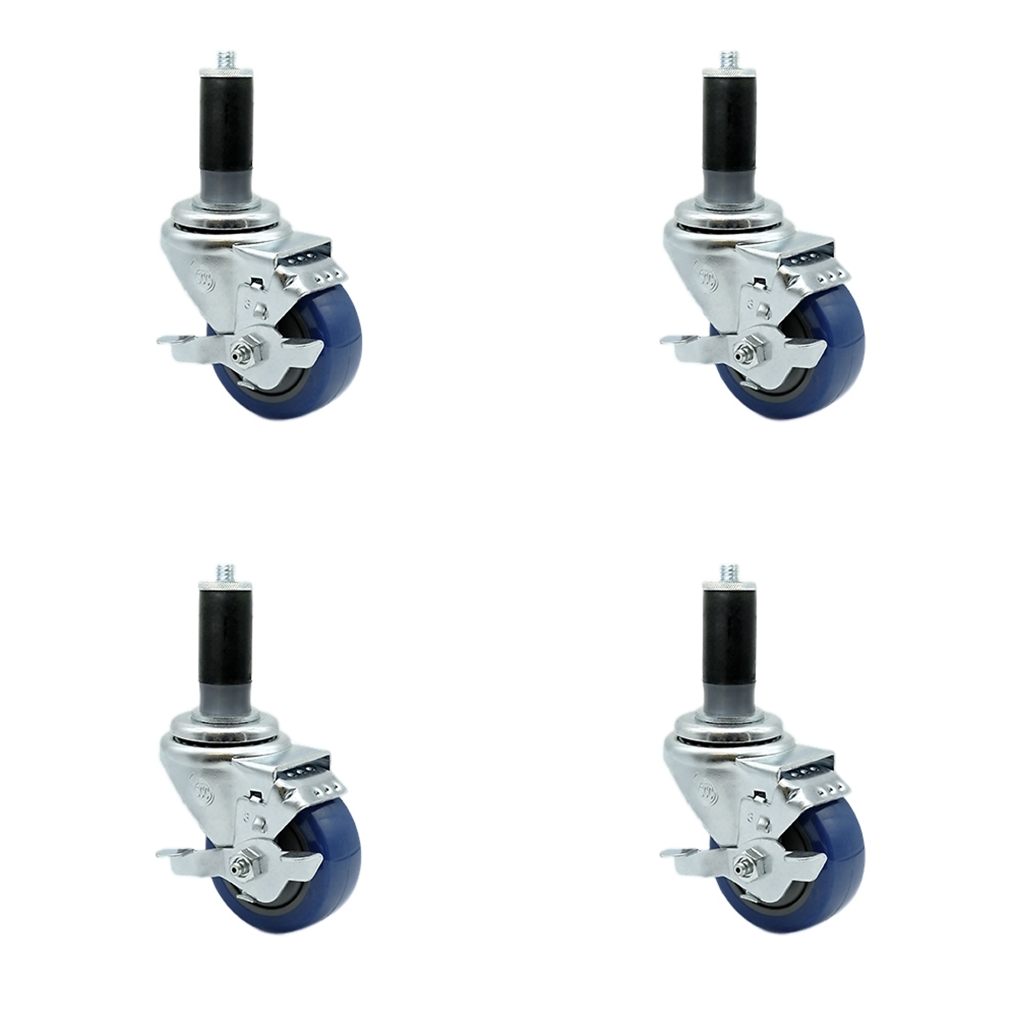 Service Caster, 3Inch x 1 1/4Inch Stem Casters, Wheel Diameter 3 in, Caster Type Rigid, Package (qty.) 4, Model SCC-EX20S314-PPUB-BLUE-TLB-MTG44-4