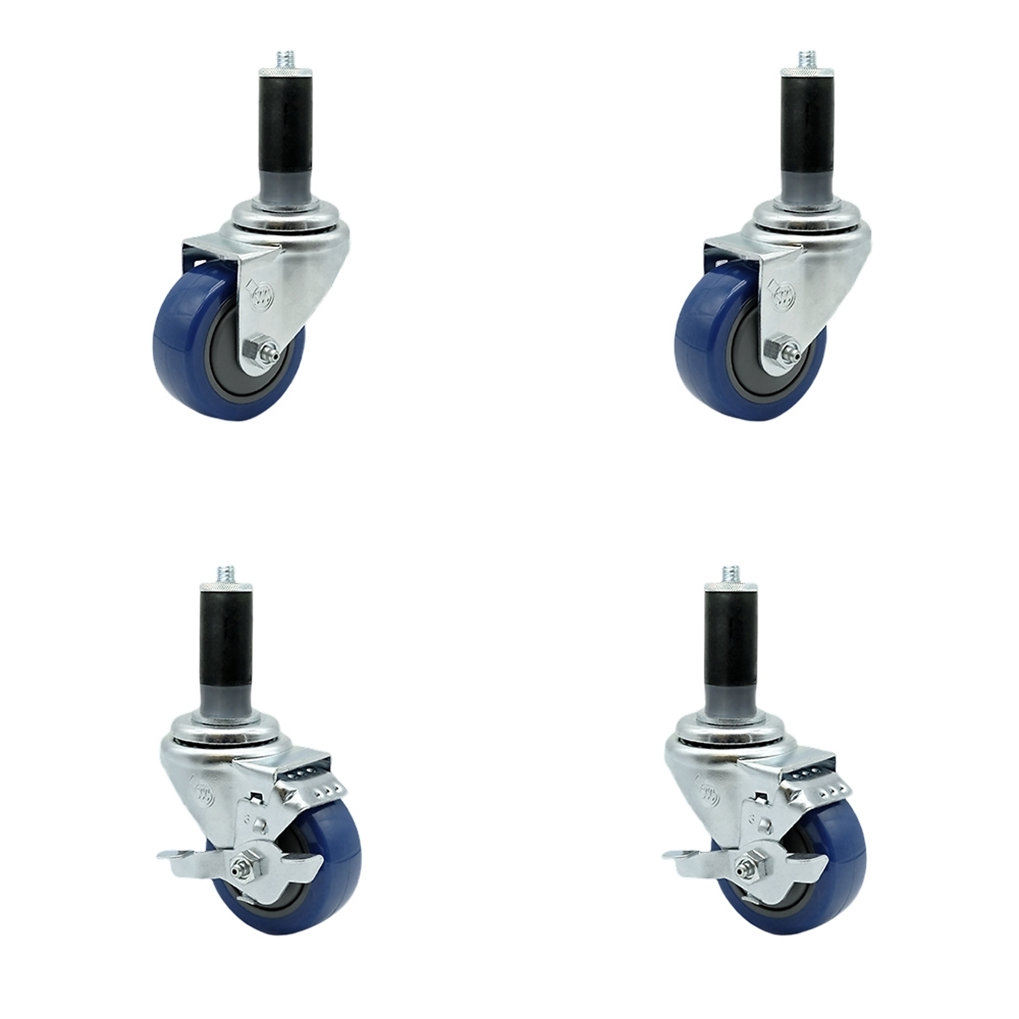 Service Caster, 3Inch x 1 1/4Inch Stem Casters, Wheel Diameter 3 in, Caster Type Swivel, Package (qty.) 4, Model SCC-EX20S314-PPUB-BLUE-2-TLB-2-MTG44