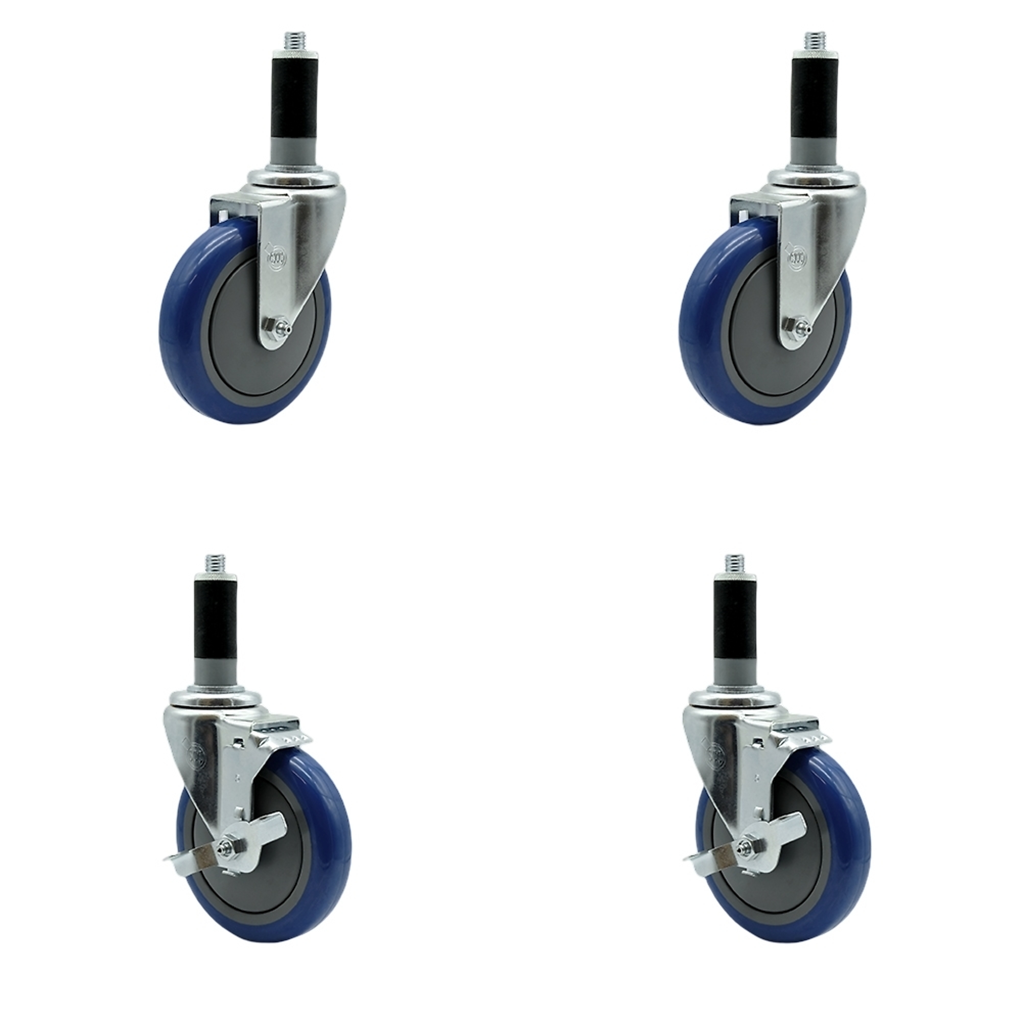 Service Caster, 5Inch x 1 1/4Inch Stem Casters, Wheel Diameter 5 in, Caster Type Swivel, Package (qty.) 4, Model SCC-EX20S514-PPUB-BLUE-2-TLB-2-MTG43