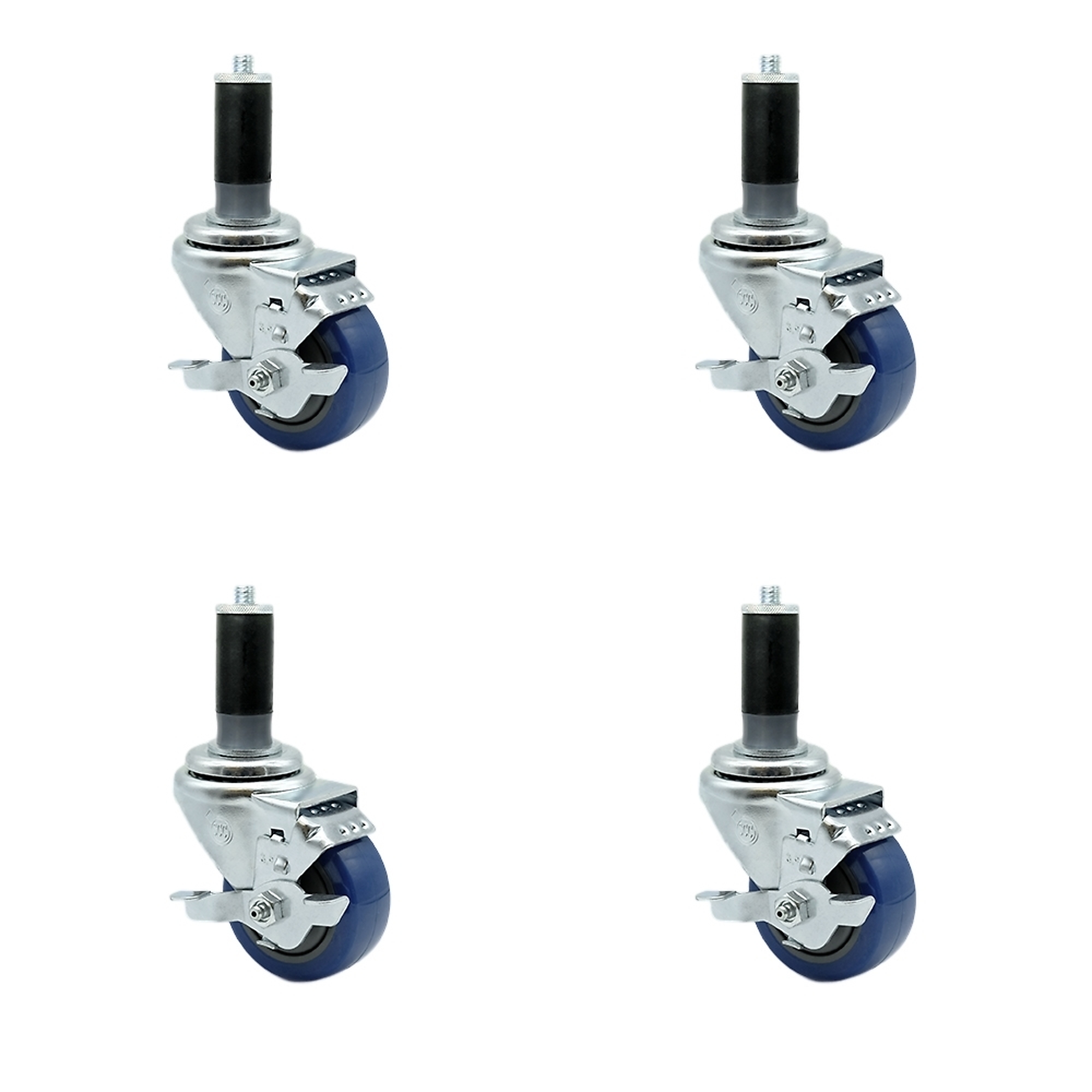 Service Caster, 3 1/2Inch x 1 1/4Inch Stem Casters, Wheel Diameter 3.5 in, Caster Type Rigid, Package (qty.) 4, Model SCC-EX20S3514-PPUB-BLUE-TLB-