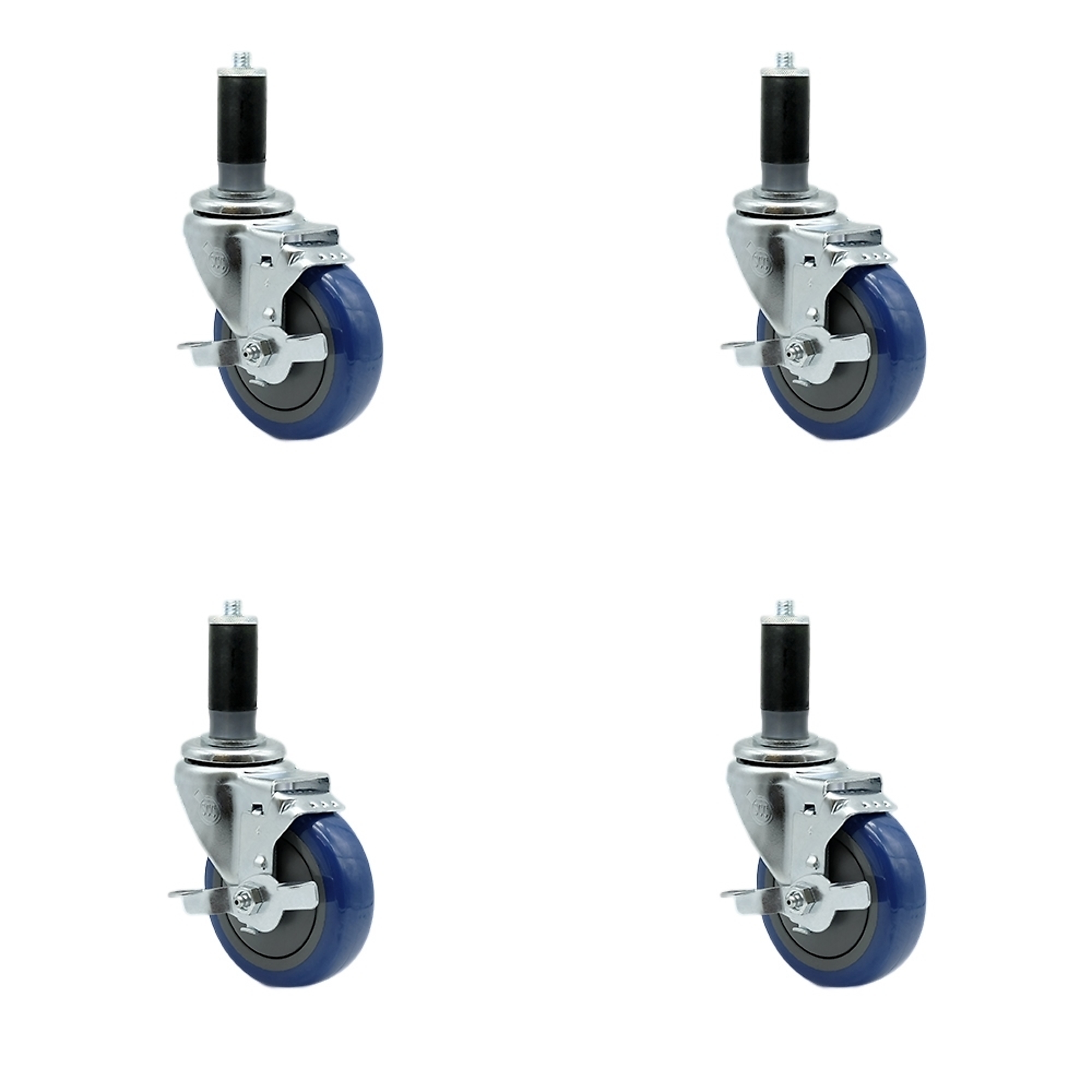 Service Caster, 4Inch x 1 1/4Inch Stem Casters, Wheel Diameter 4 in, Caster Type Rigid, Package (qty.) 4, Model SCC-EX20S414-PPUB-BLUE-TLB-MTG43-4