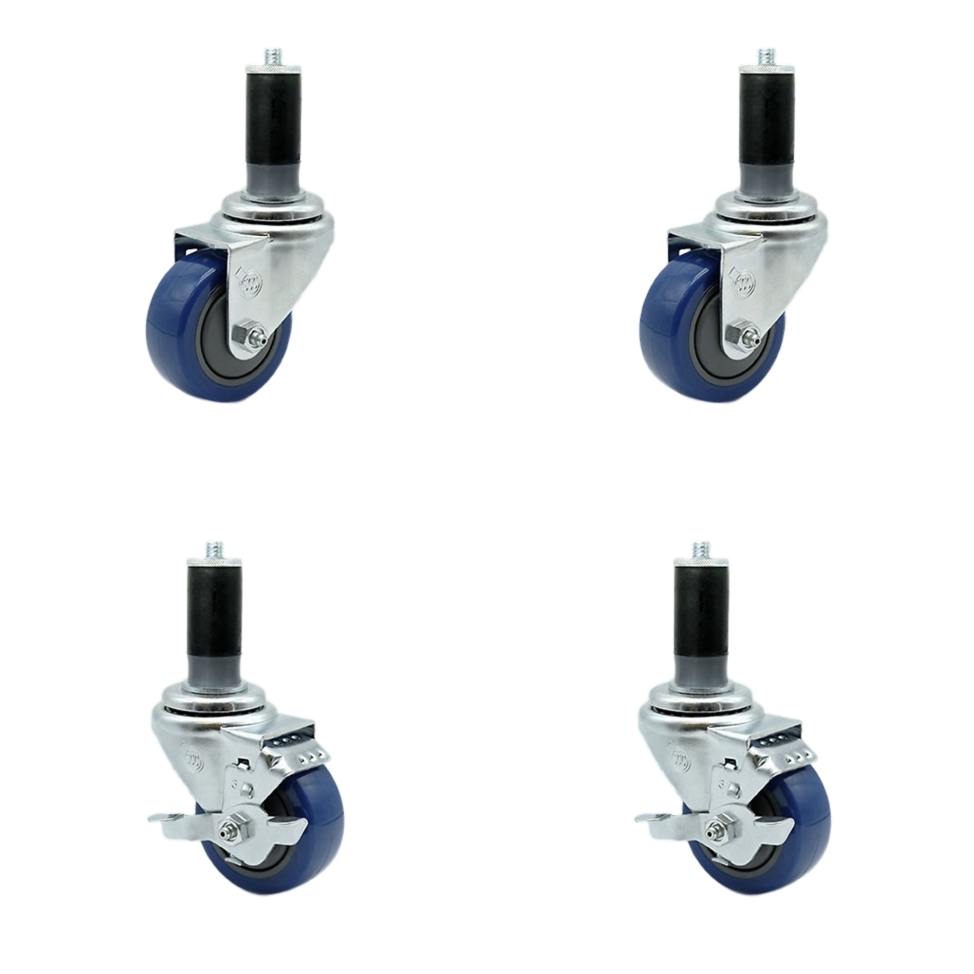 Service Caster, 3Inch x 1 1/4Inch Stem Casters, Wheel Diameter 3 in, Caster Type Swivel, Package (qty.) 4, Model SCC-EX20S314-PPUB-BLUE-2-TLB-2-MTG45