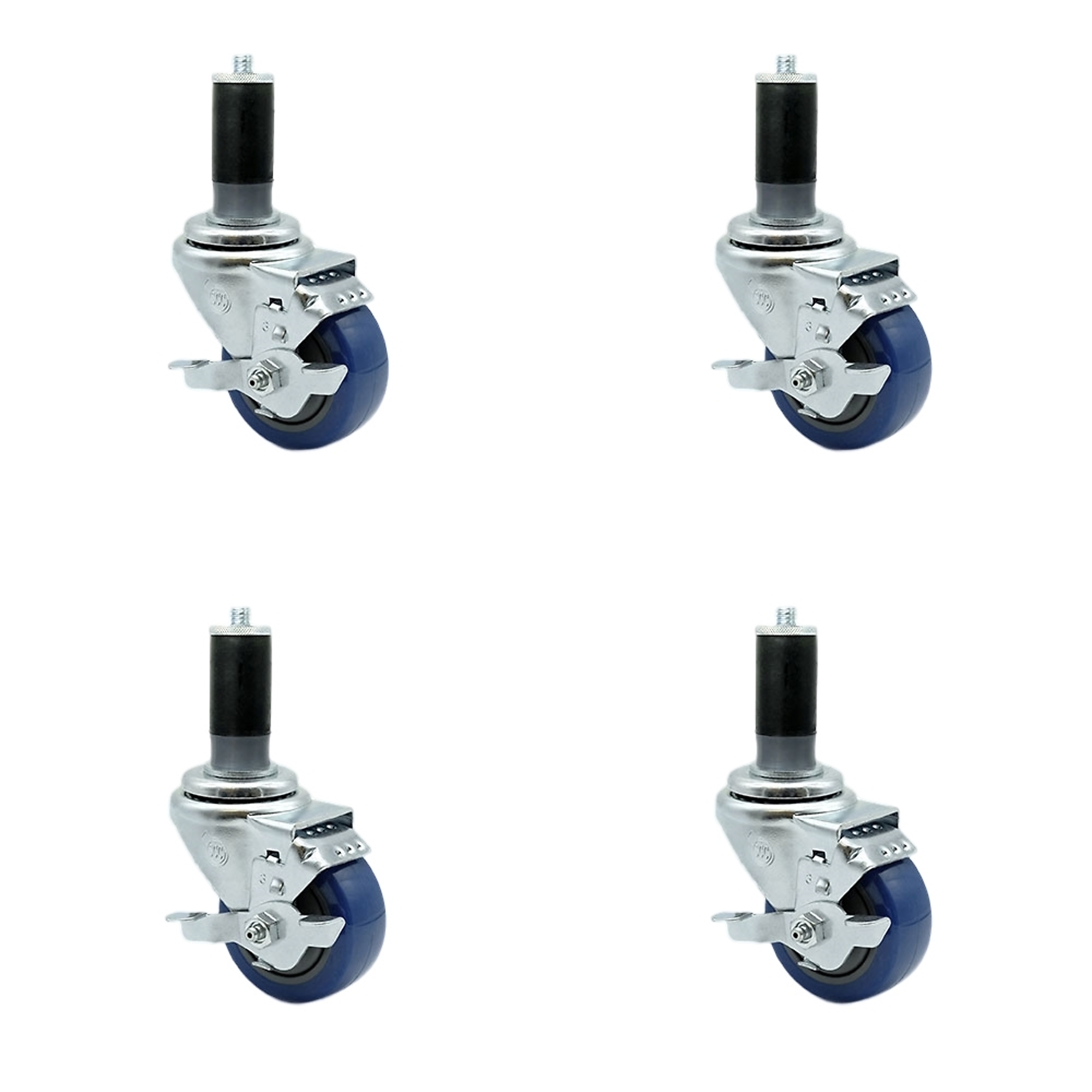 Service Caster, 3Inch x 1 1/4Inch Stem Casters, Wheel Diameter 3 in, Caster Type Rigid, Package (qty.) 4, Model SCC-EX20S314-PPUB-BLUE-TLB-MTG45-4