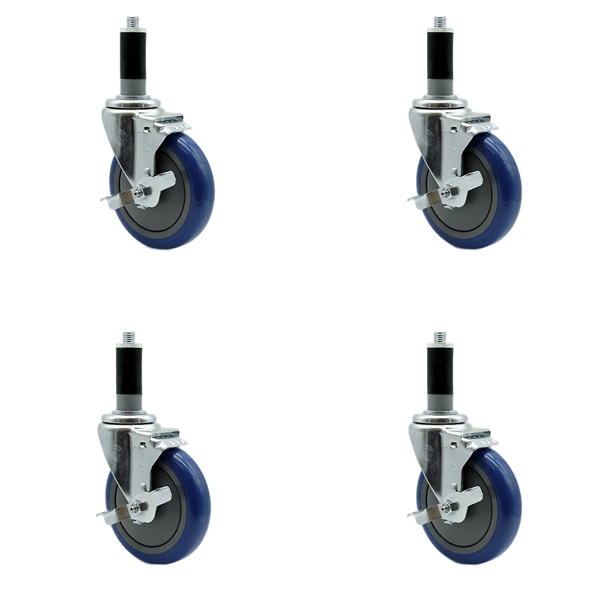 Service Caster, 5Inch x 1 1/4Inch Stem Casters, Wheel Diameter 5 in, Caster Type Rigid, Package (qty.) 4, Model SCC-EX20S514-PPUB-BLUE-TLB-MTG43-4