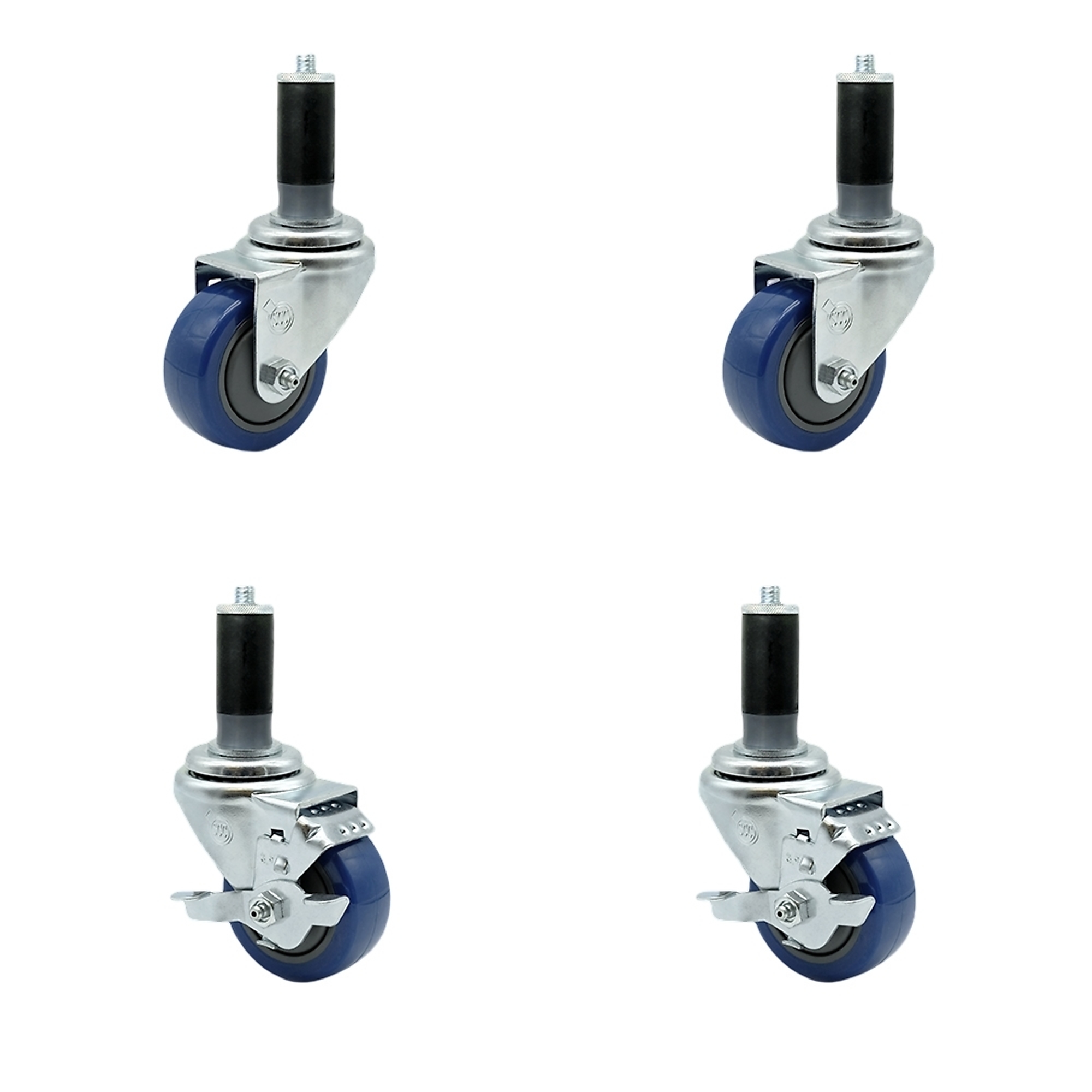 Service Caster, 3 1/2Inch x 1 1/4Inch Stem Casters, Wheel Diameter 3.5 in, Caster Type Swivel, Package (qty.) 4, Model SCC-EX20S3514-PPUB-BLU-2-TLB-2-