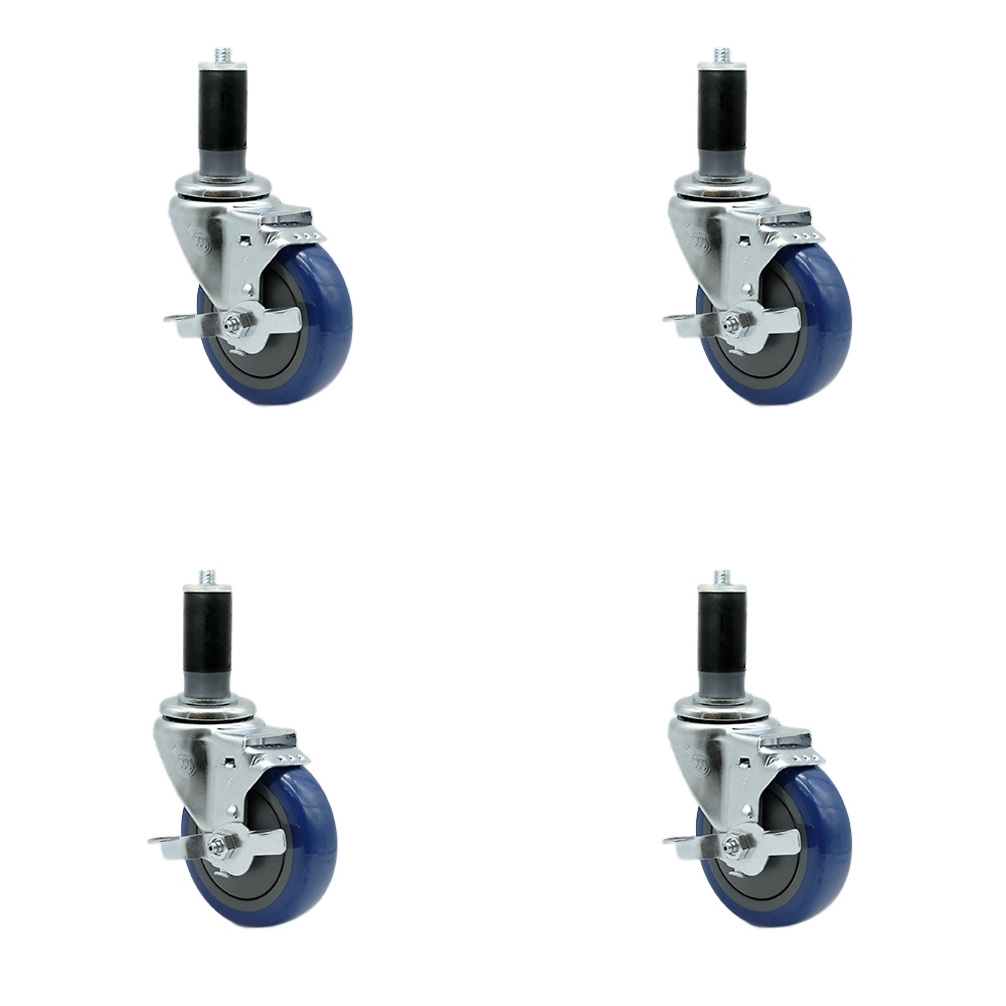 Service Caster, 4Inch x 1 1/4Inch Stem Casters, Wheel Diameter 4 in, Caster Type Rigid, Package (qty.) 4, Model SCC-EX20S414-PPUB-BLUE-TLB-MTG44-4